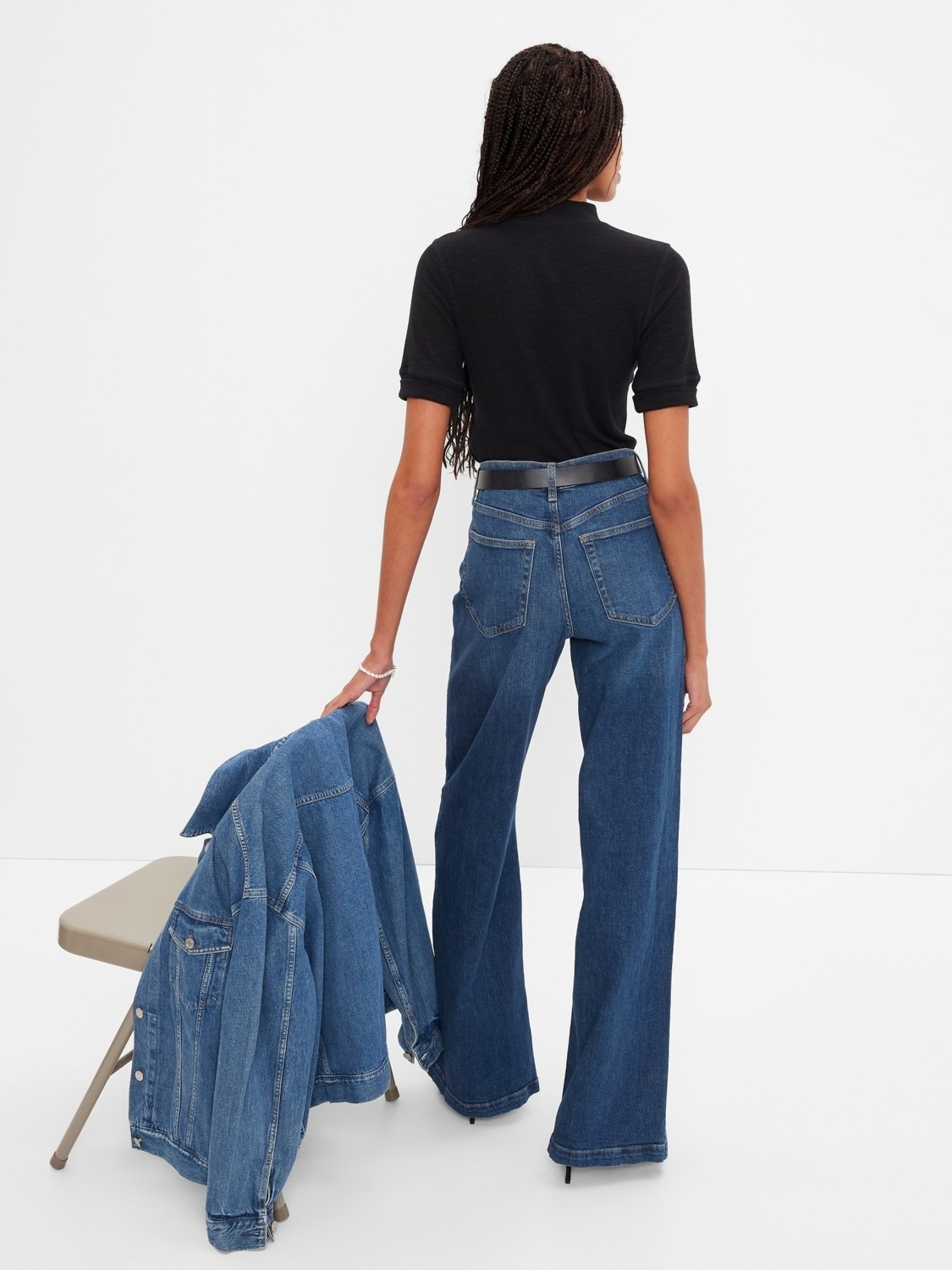 Gap Kadın Koyu Mavi High Rise Stride Wide-Leg Jean Pantolon görsel 5