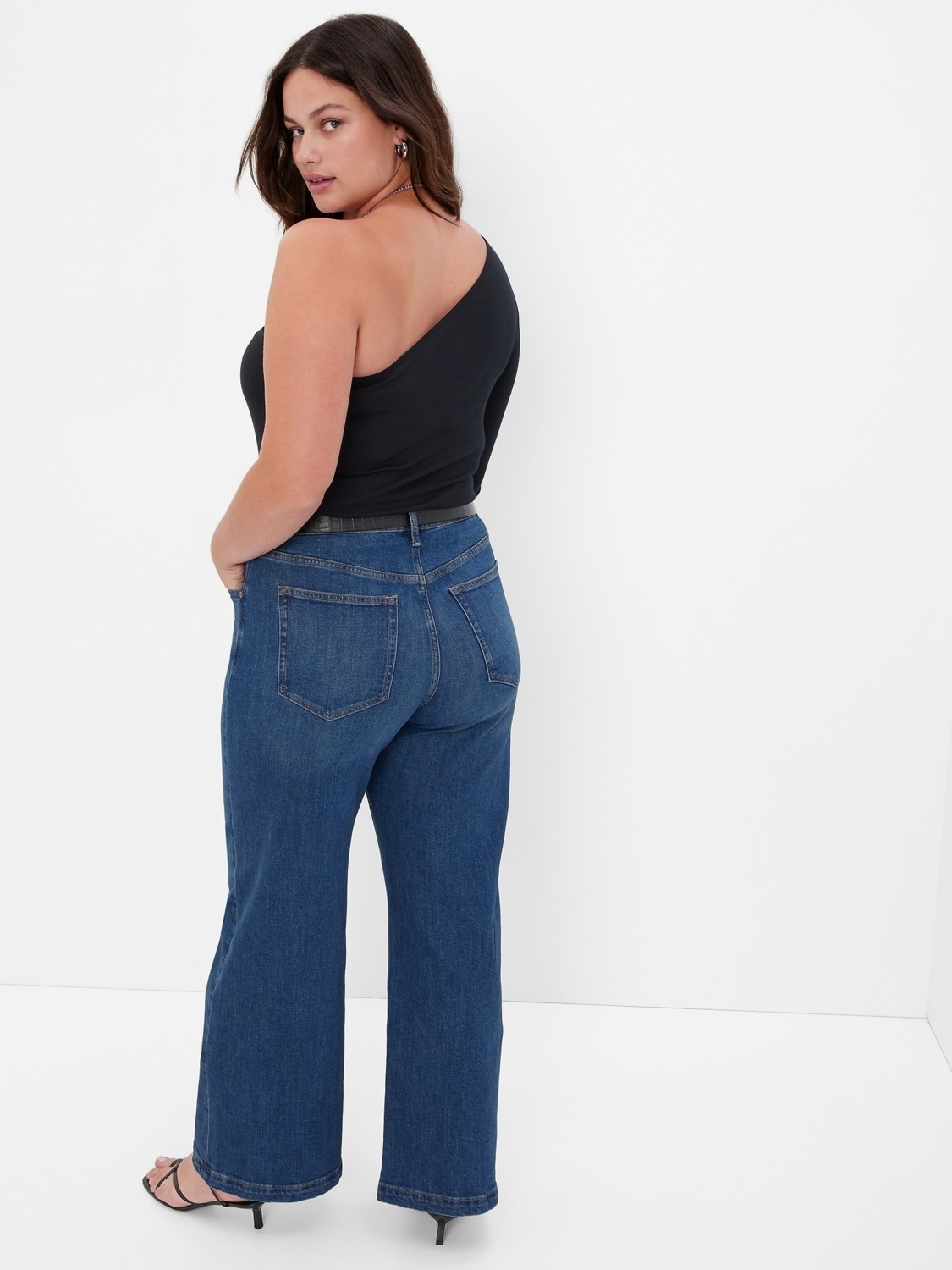 Gap Kadın Koyu Mavi High Rise Stride Wide-Leg Jean Pantolon görsel 7