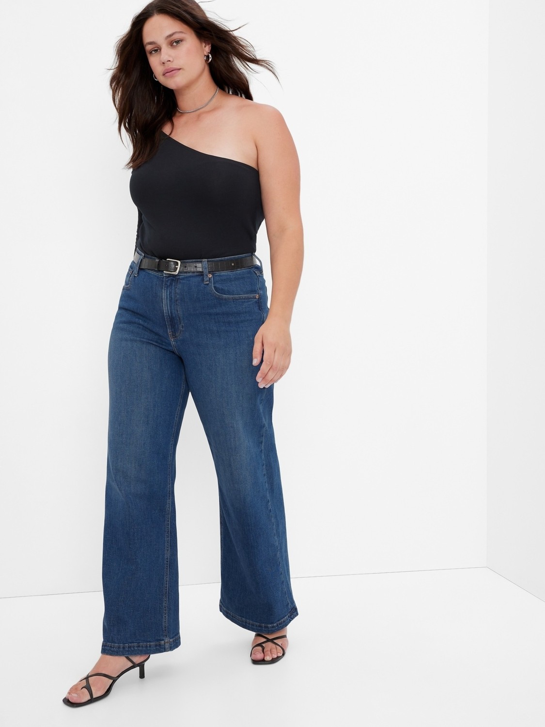 Gap Kadın Koyu Mavi High Rise Stride Wide-Leg Jean Pantolon görsel 8