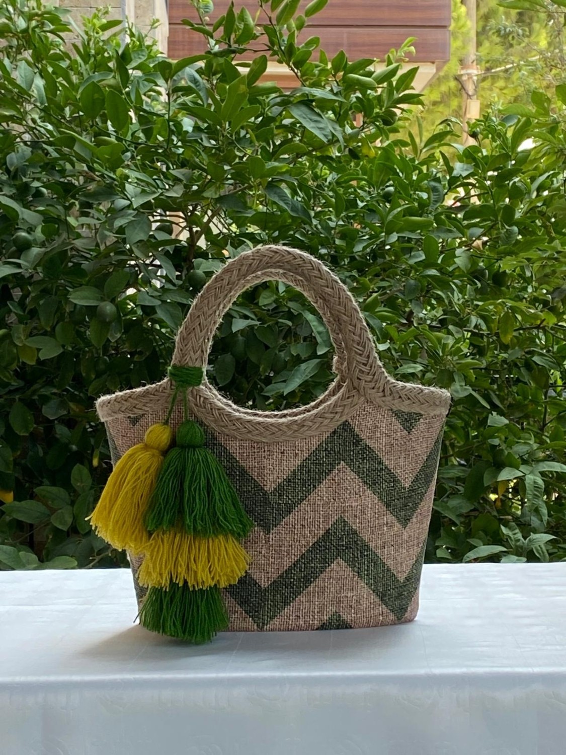 Çanta Tasarımcısı Çocuk Plaj Çantası Yeşil Zigzag