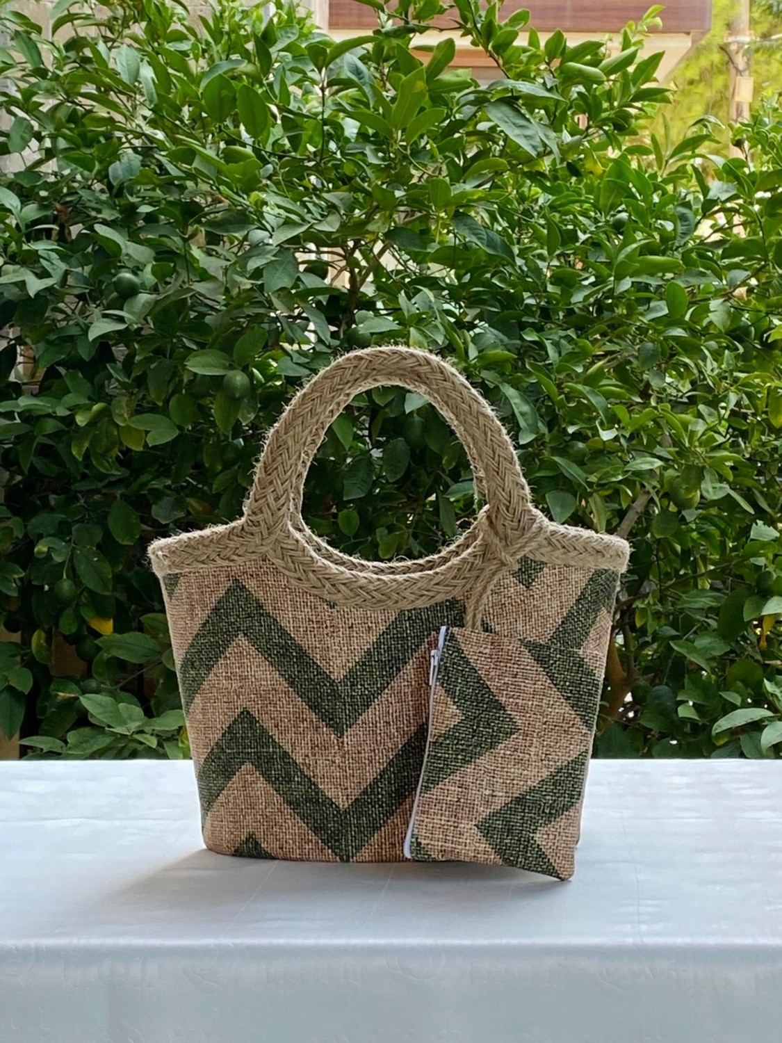 Çanta Tasarımcısı Çocuk Plaj Çantası Yeşil Zigzag görsel 6