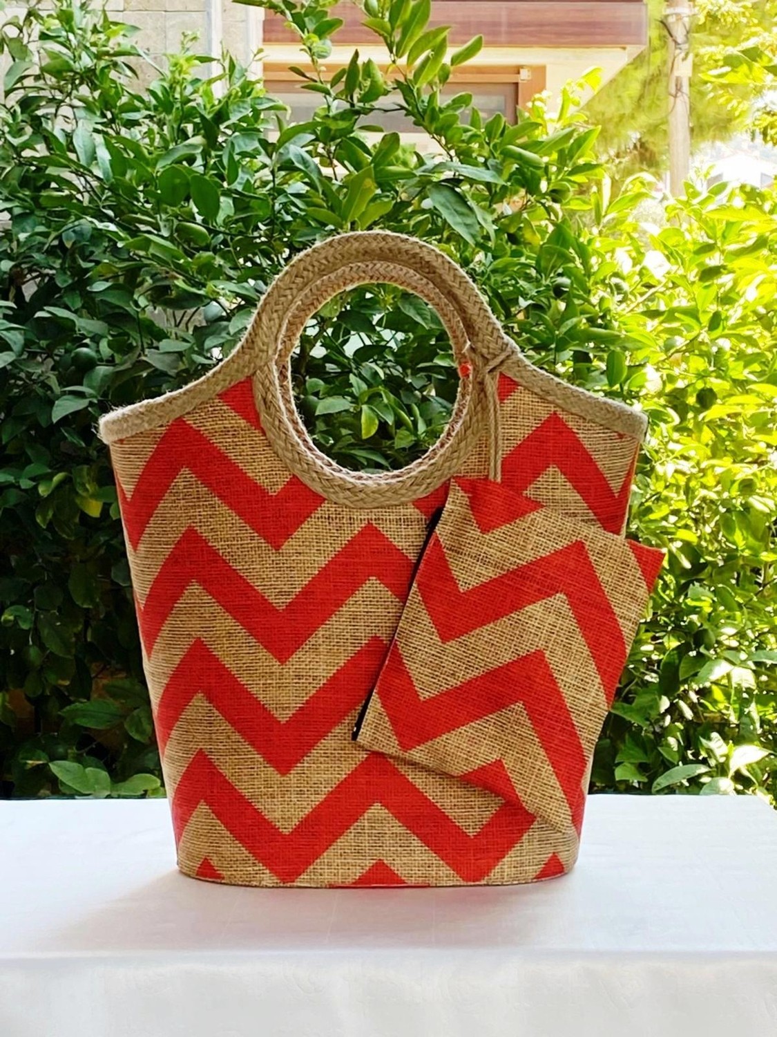 Çanta Tasarımcısı Plaj Çantasıturuncu Zigzag görsel 4