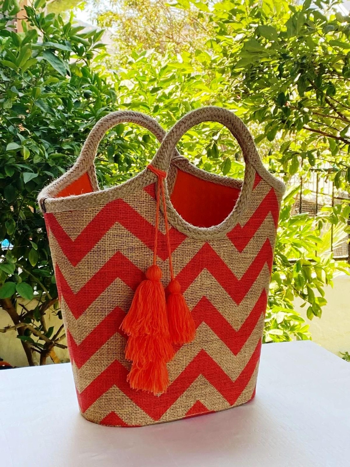 Çanta Tasarımcısı Plaj Çantasıturuncu Zigzag görsel 5
