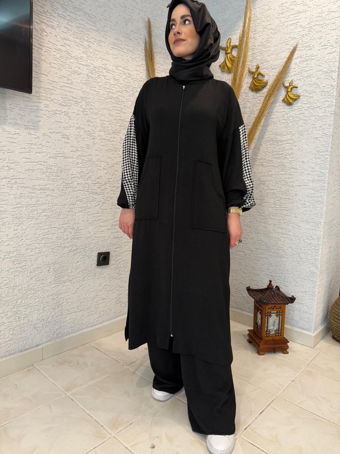 Aysun Aydemir Siyah Ekose Detaylı Yazlık Eşofman Takım görsel 3