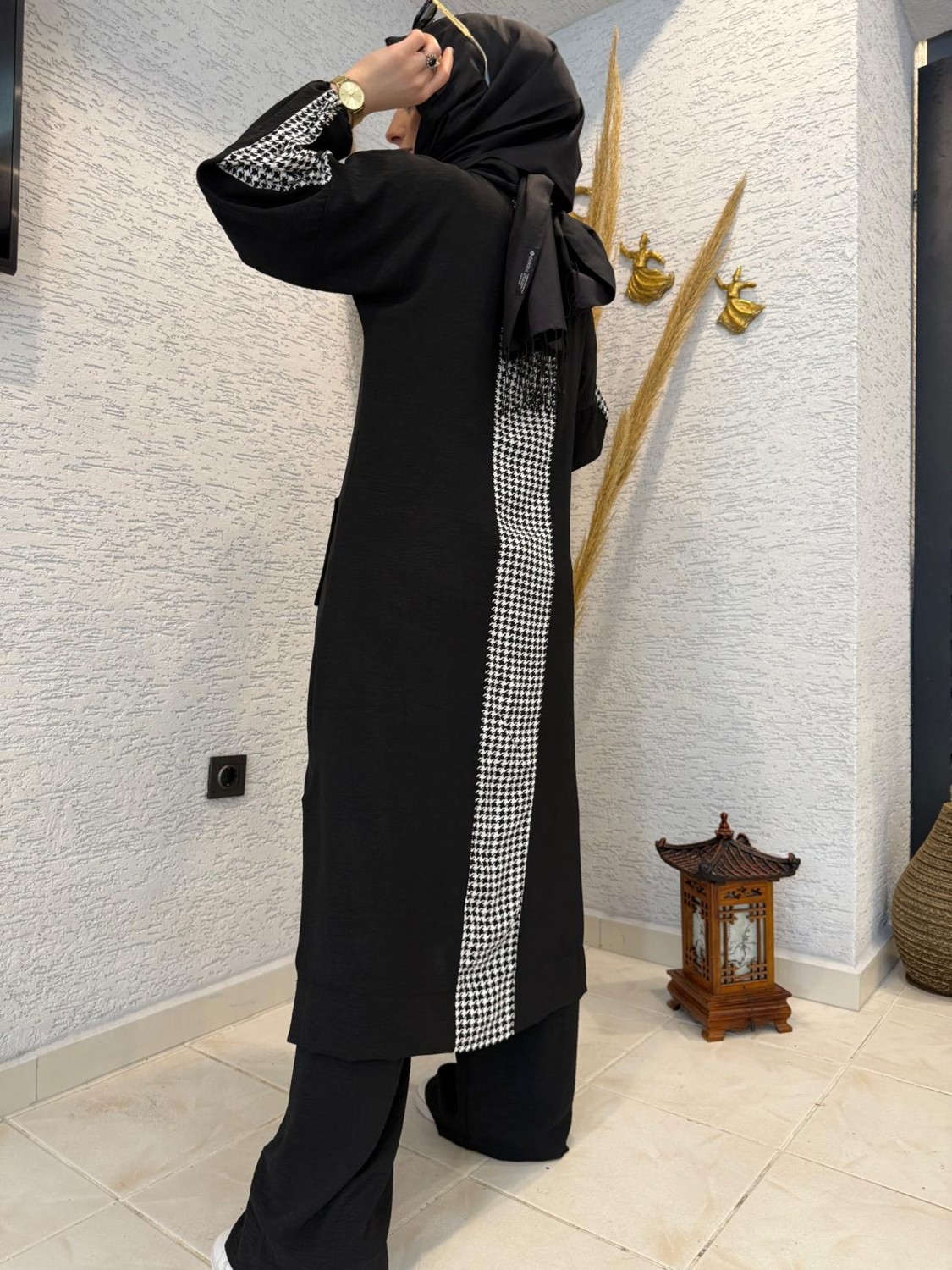 Aysun Aydemir Siyah Ekose Detaylı Yazlık Eşofman Takım görsel 6