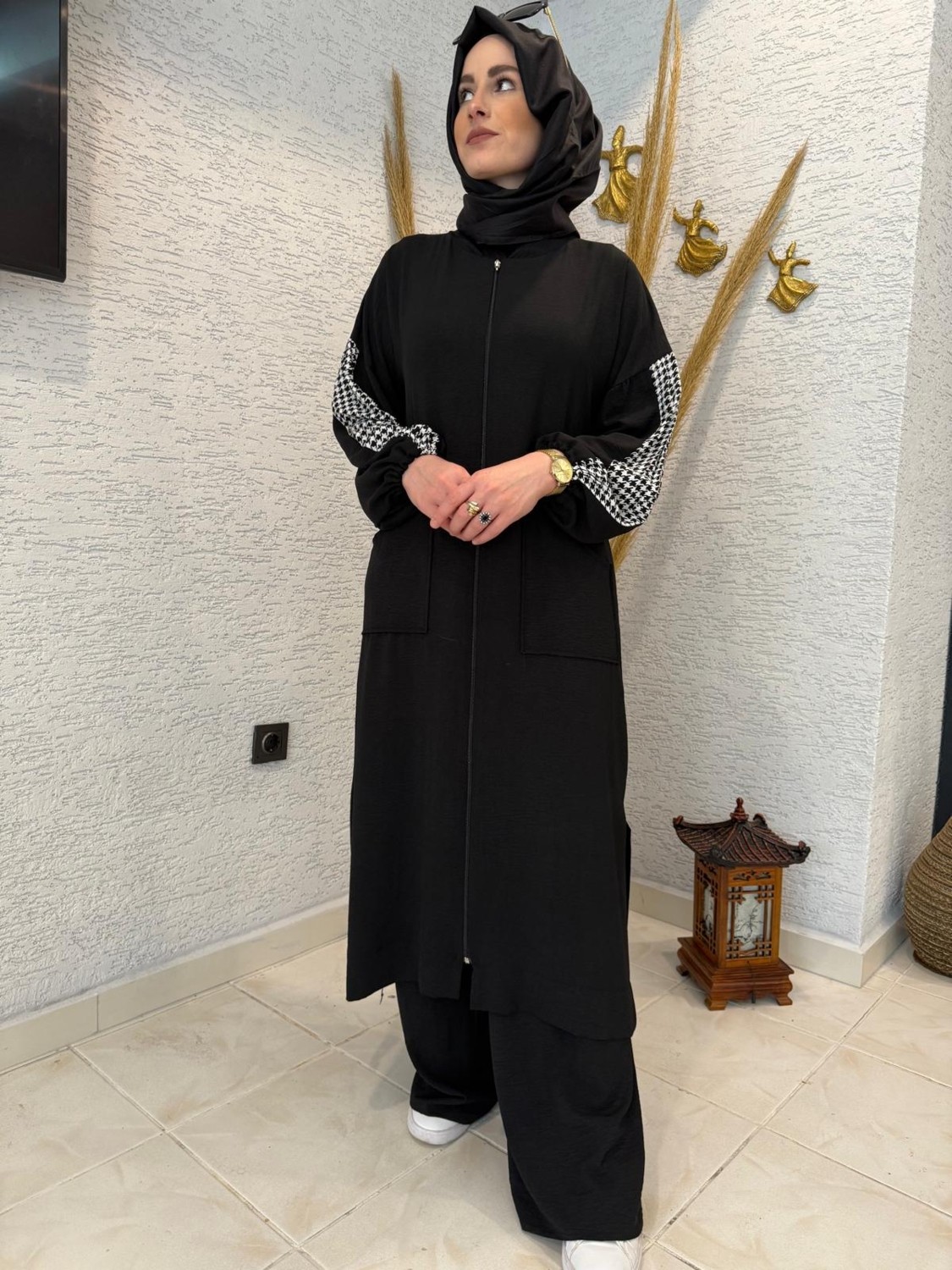 Aysun Aydemir Siyah Ekose Detaylı Yazlık Eşofman Takım görsel 7