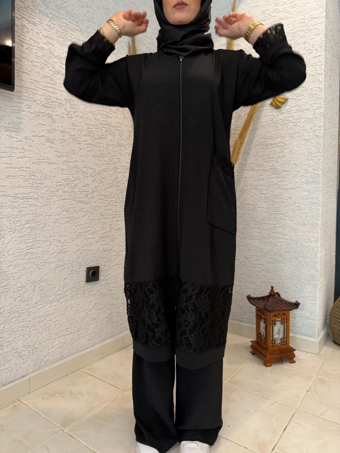 Aysun Aydemir Dantel Detaylı Yazlık Tesettür Eşofman Takım görsel 3