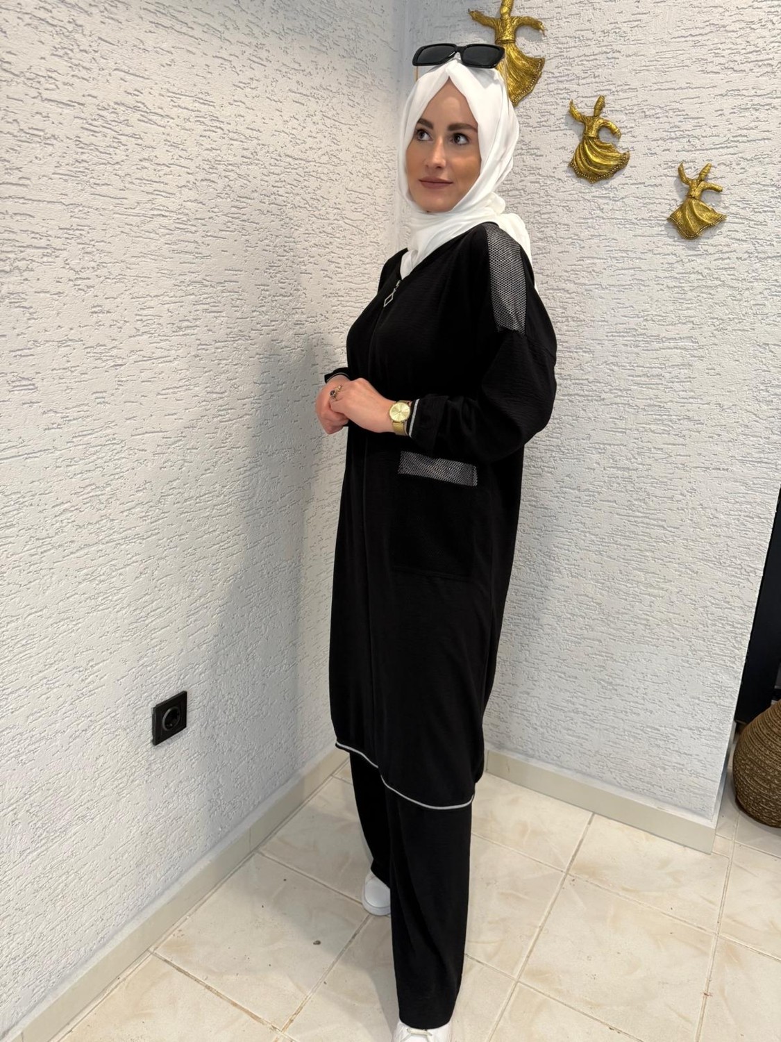 Aysun Aydemir Gümüş File Detaylı Yazlık Tesettür Eşofman Takım görsel 3