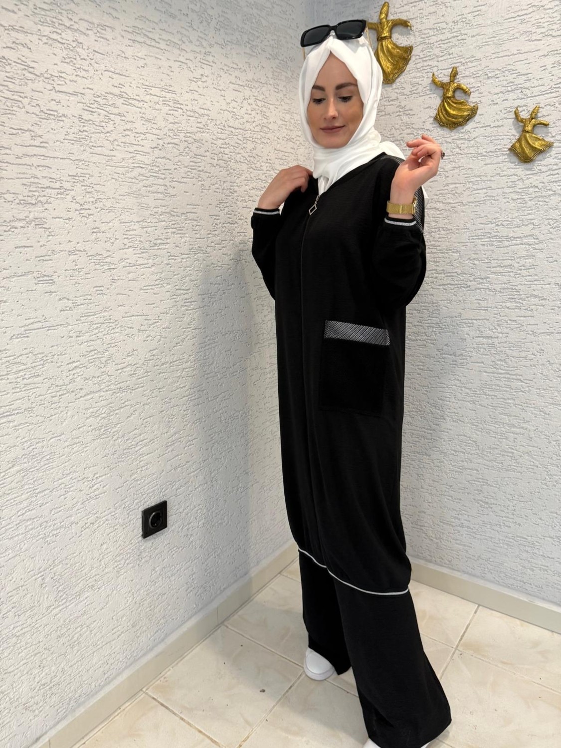 Aysun Aydemir Gümüş File Detaylı Yazlık Tesettür Eşofman Takım görsel 6