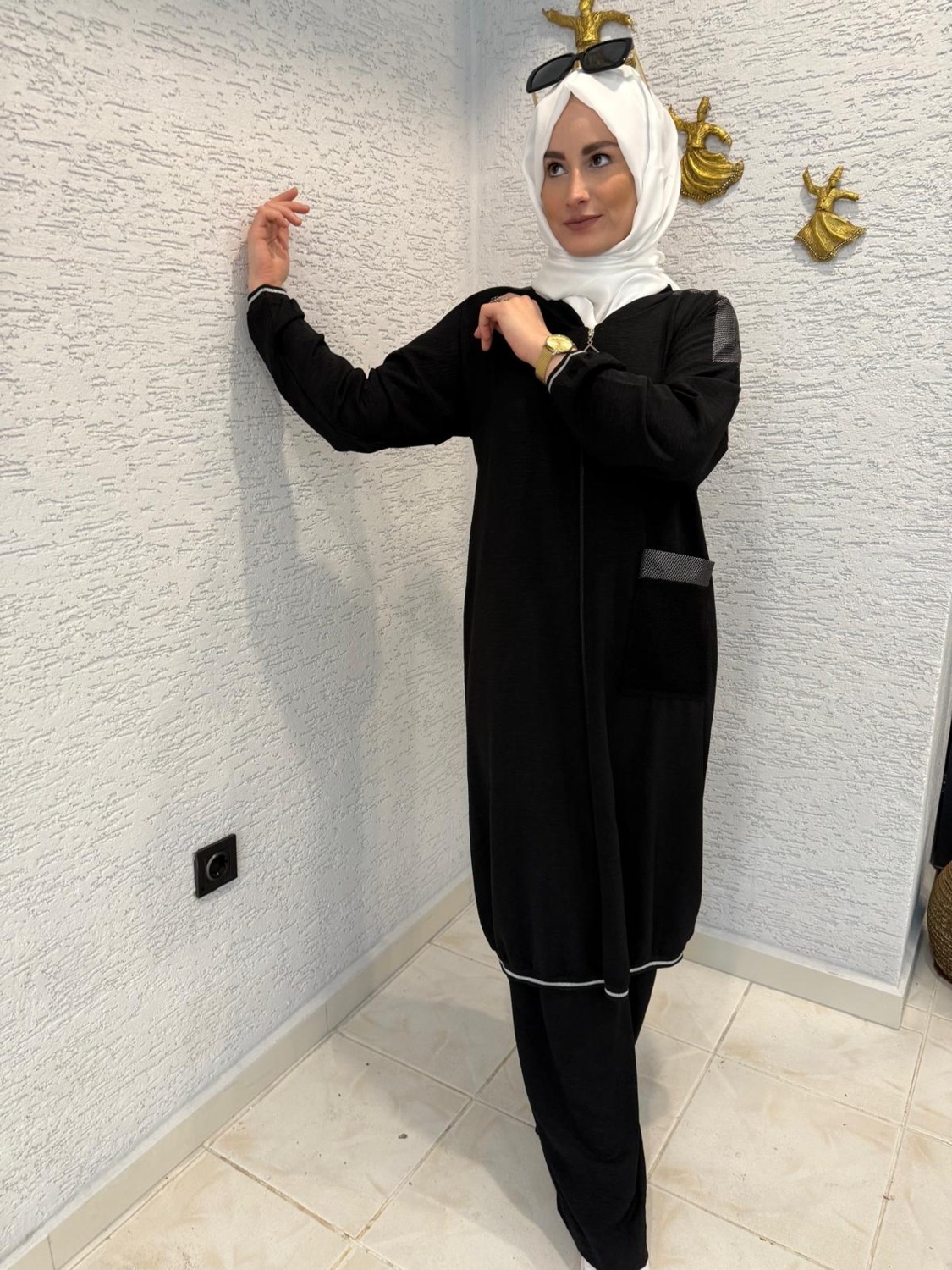 Aysun Aydemir Gümüş File Detaylı Yazlık Tesettür Eşofman Takım görsel 7