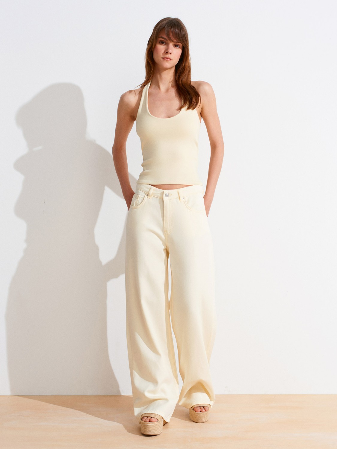Dilvin 21052 Beyaz Halter Yaka Top Kadın Oversize Kalıp %95 Pamuk Dokuma Kumaş görsel 5