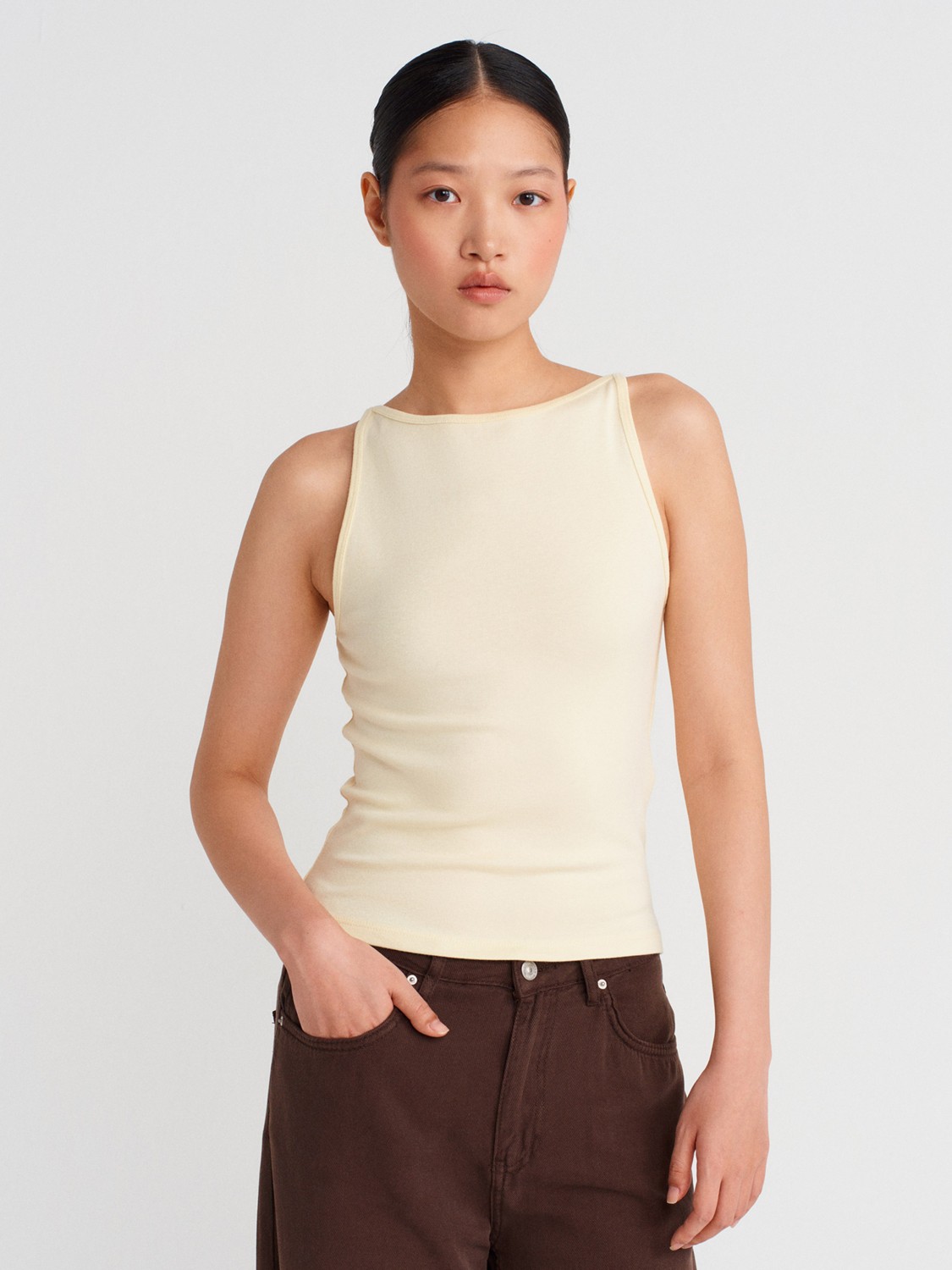 Dilvin 21048 Halter Yaka Top-Koyu Kahve