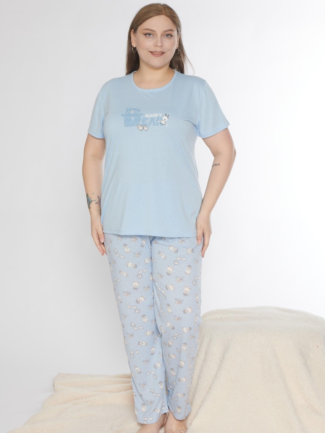 Dowry Büyük Beden Battal Viskon Kısa Kol Yazlık Pijama Takımı Dowry B08-90