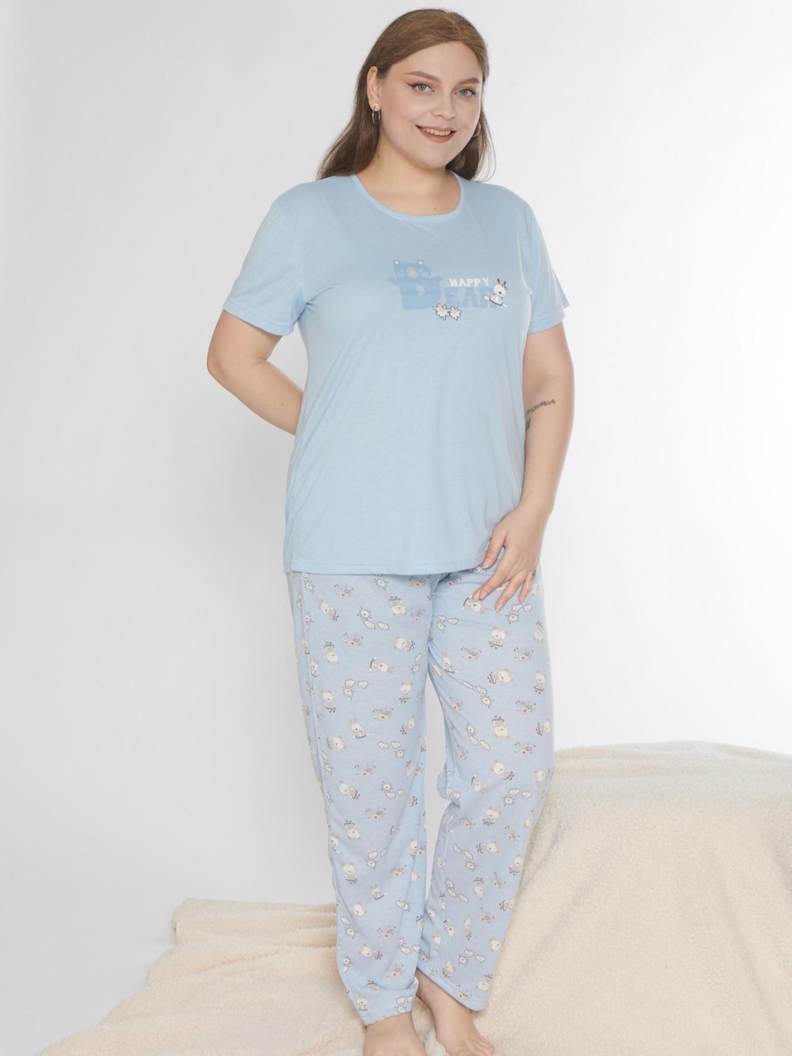 Dowry Büyük Beden Battal Viskon Kısa Kol Yazlık Pijama Takımı Dowry B08-90 görsel 2