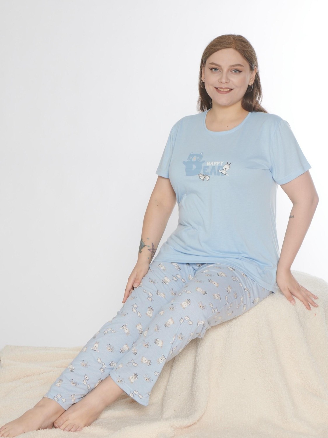 Dowry Büyük Beden Battal Viskon Kısa Kol Yazlık Pijama Takımı Dowry B08-90 görsel 4