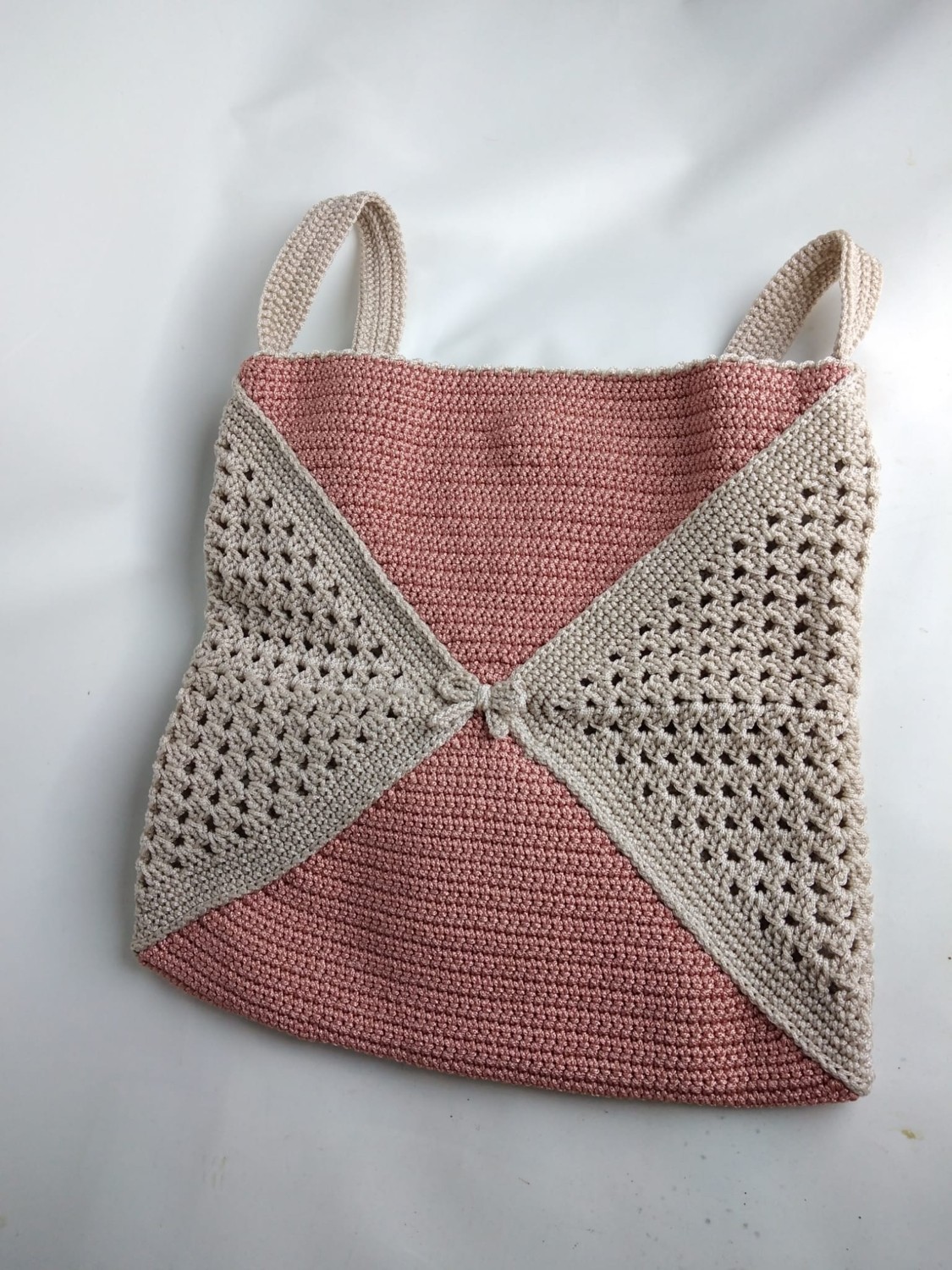 Relya Kadın Bej Iki Renkli Makrome Örgü Çıtçıtlı Postacı El Omuz Çantası En 32 cm Boy 33 cm Derinlik 2 cm görsel 2