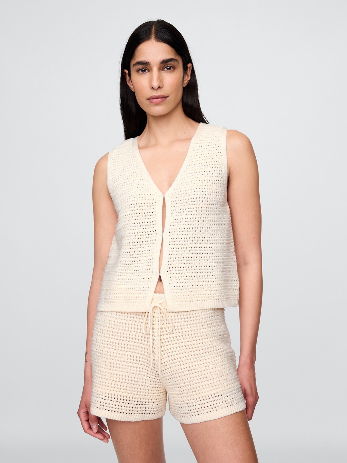 Gap Kadın Siyah 100% Pamuk Crochet Yelek