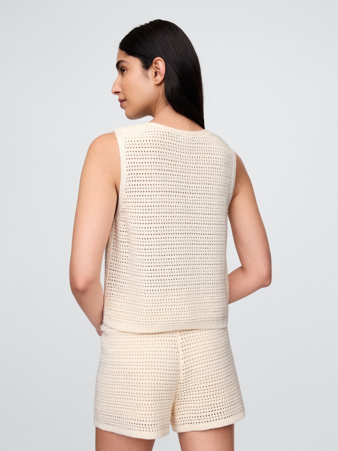 Gap Kadın Siyah 100% Pamuk Crochet Yelek görsel 3