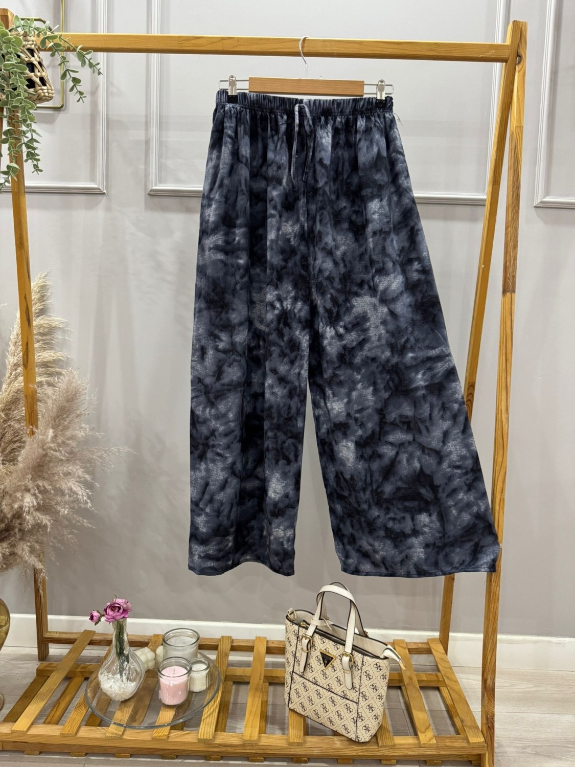 Aysima Moda Bol Paça Beli Lastikli Viskon Paltolon görsel 8