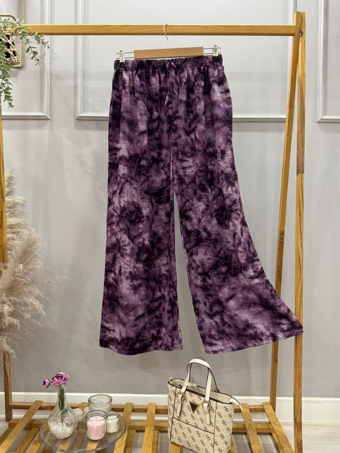Aysima Moda Bol Paça Beli Lastikli Viskon Paltolon