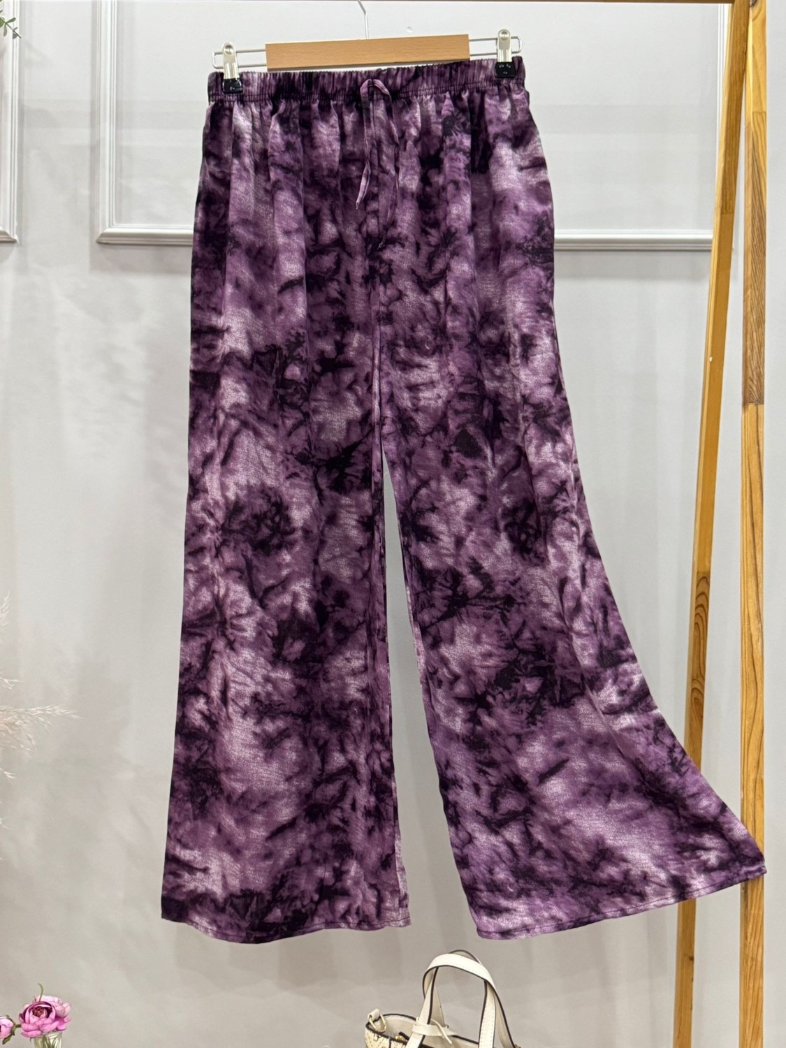 Aysima Moda Bol Paça Beli Lastikli Viskon Paltolon görsel 2