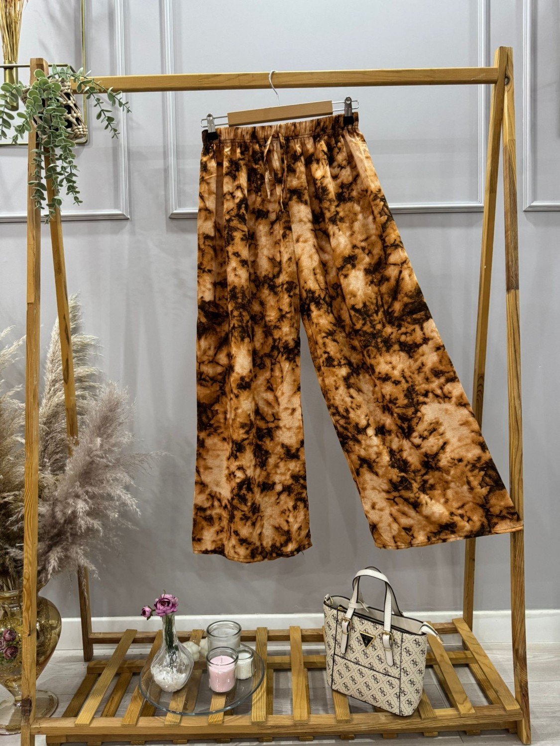 Aysima Moda Bol Paça Beli Lastikli Viskon Paltolon görsel 6