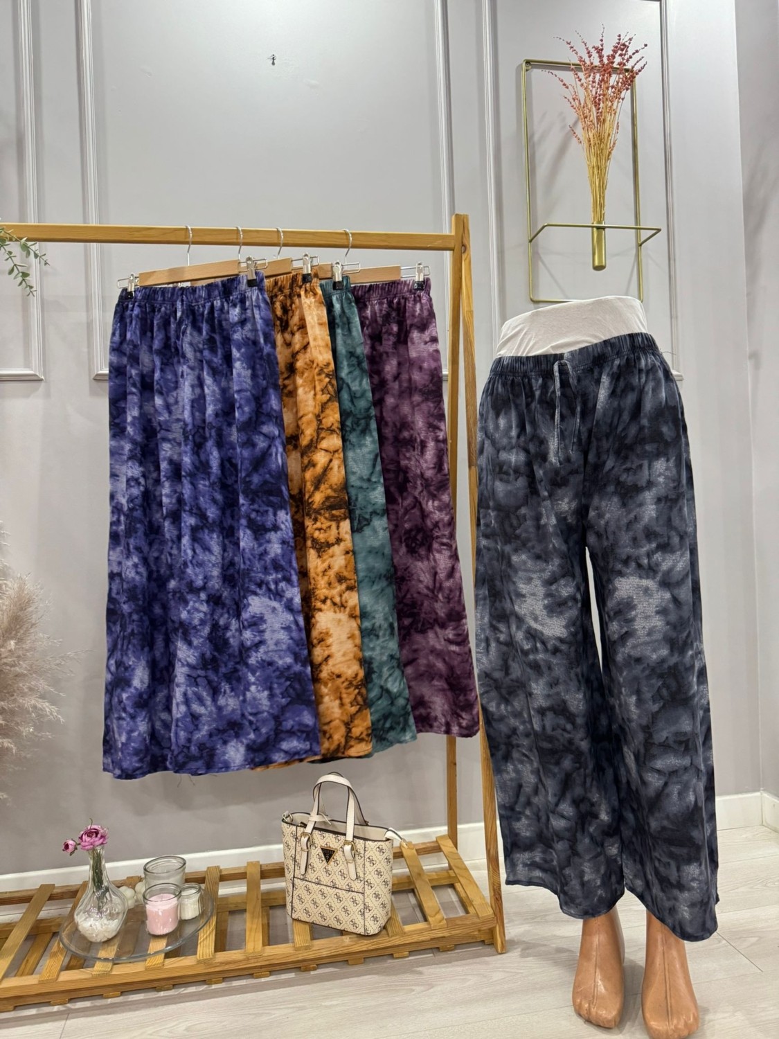 Aysima Moda Bol Paça Beli Lastikli Viskon Paltolon görsel 7