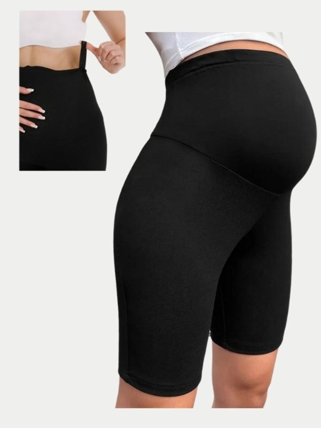 Momslab Kadın Siyah Düz Bel Ayarlı Yüksek Bel Hamile Yazlık Şort Tayt Pantalon görsel 2