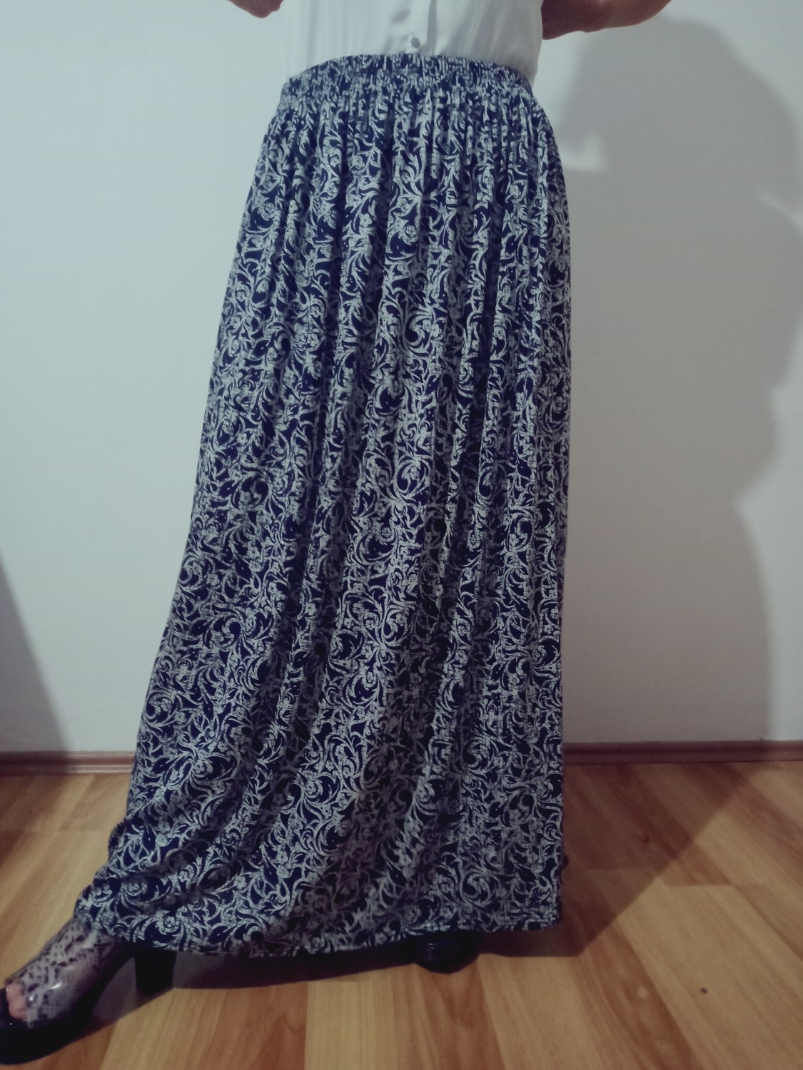 Hoaryage Beli Lastikli Desenli Viskon Kumaş Maxi Boy Anne Etek %100 Pamuk 38BEDEN 100KG