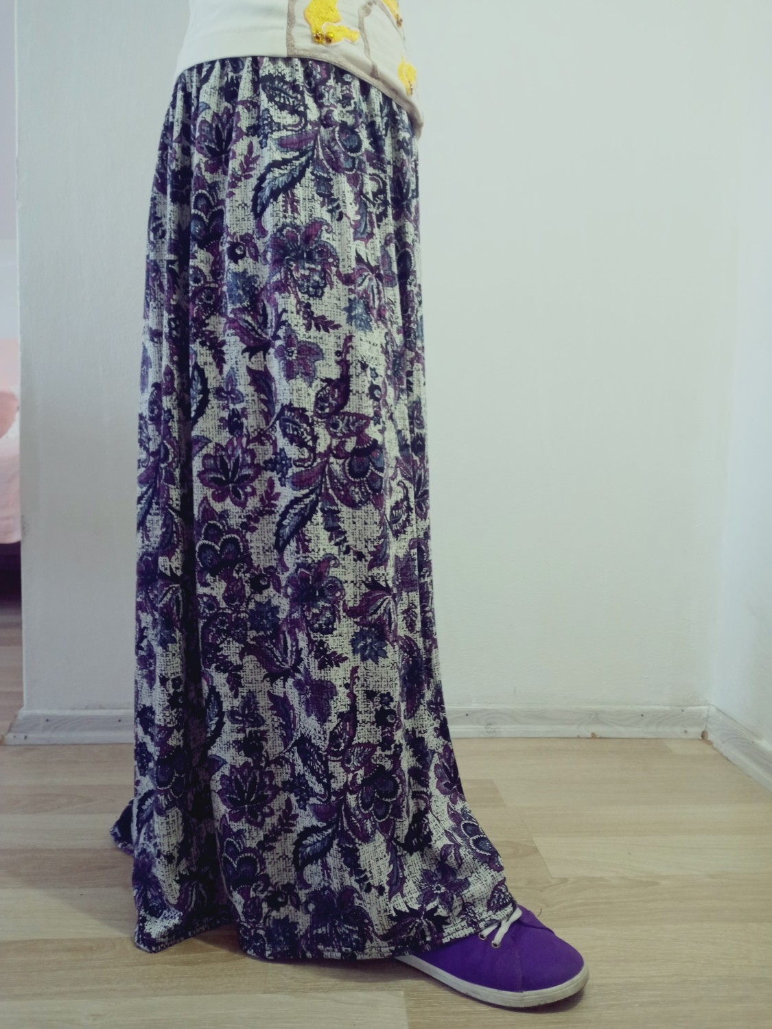 Hoaryage Beli Lastikli Desenli Viskon Kumaş Maxi Boy Anne Etek %100 Pamuk 38BEDEN 100KG