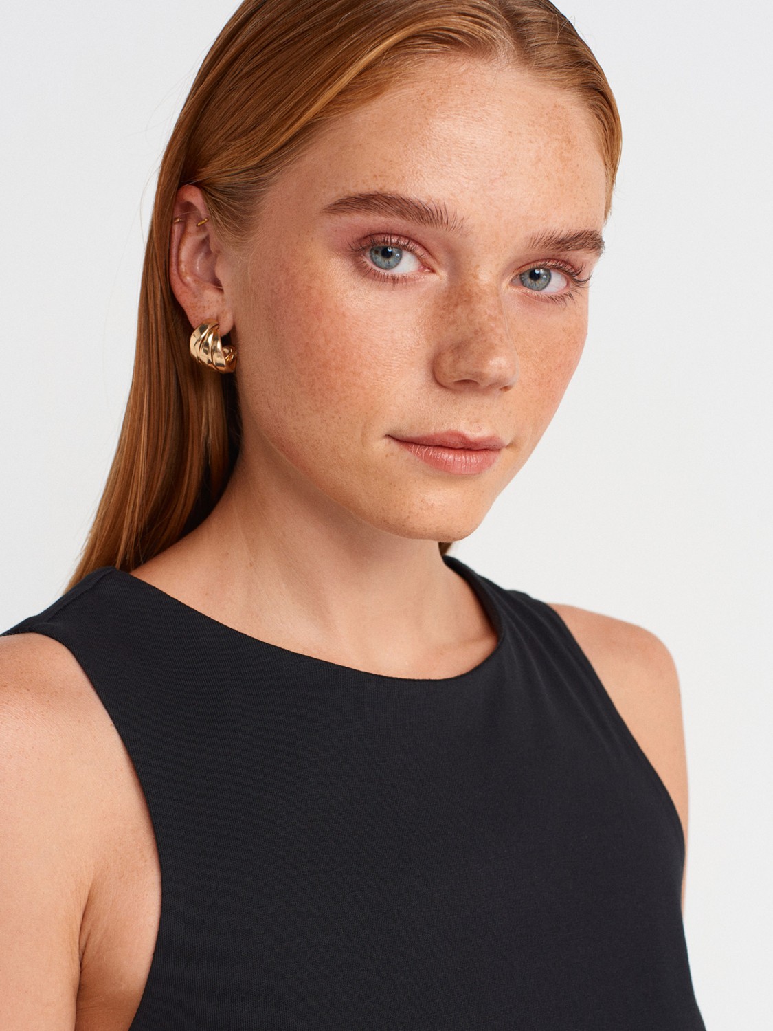 Dilvin 91500 %100 Pamuk Mini Elbise-Ekru görsel 3