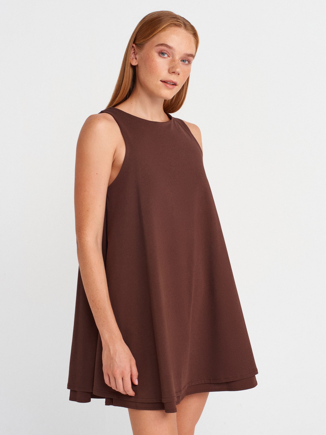 Dilvin 91500 %100 Pamuk Mini Elbise-Ekru görsel 5