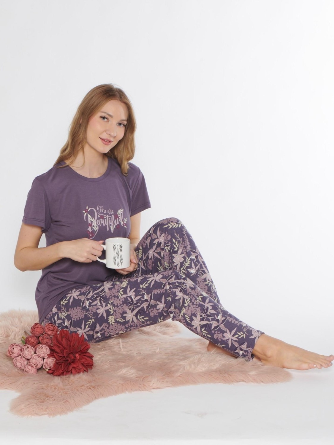 Dowry Kısa Kol Viskon Pijama Takımı Yazlık Viskon Dowry 08-129 görsel 4