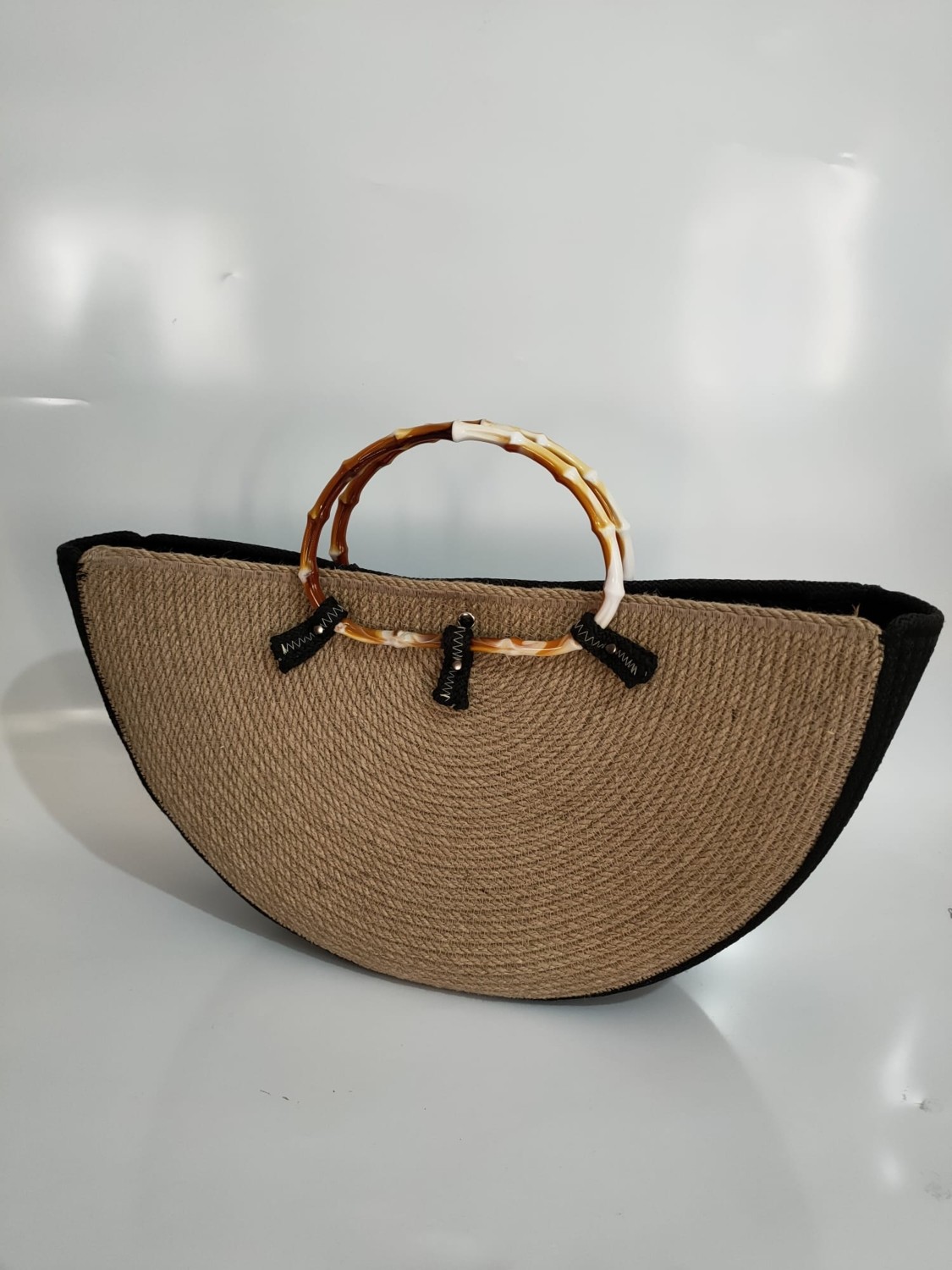 Ezo Beach, Kadın Siyah El Çantası, Hasır Handmade Çanta, El Yapımı Günlük , Hediyelik Plaj Çantası görsel 6