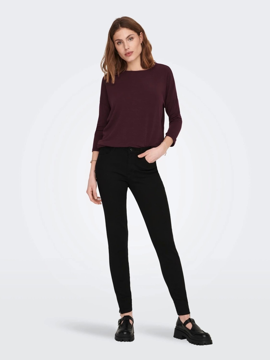 Only 15157920 Genis Yaka Dirsek Kol Kadın Body - Bordo görsel 2
