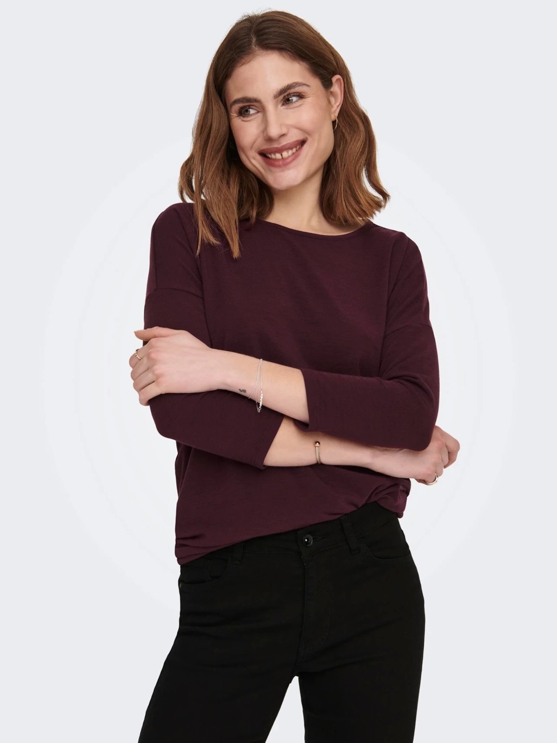 Only 15157920 Genis Yaka Dirsek Kol Kadın Body - Bordo görsel 3
