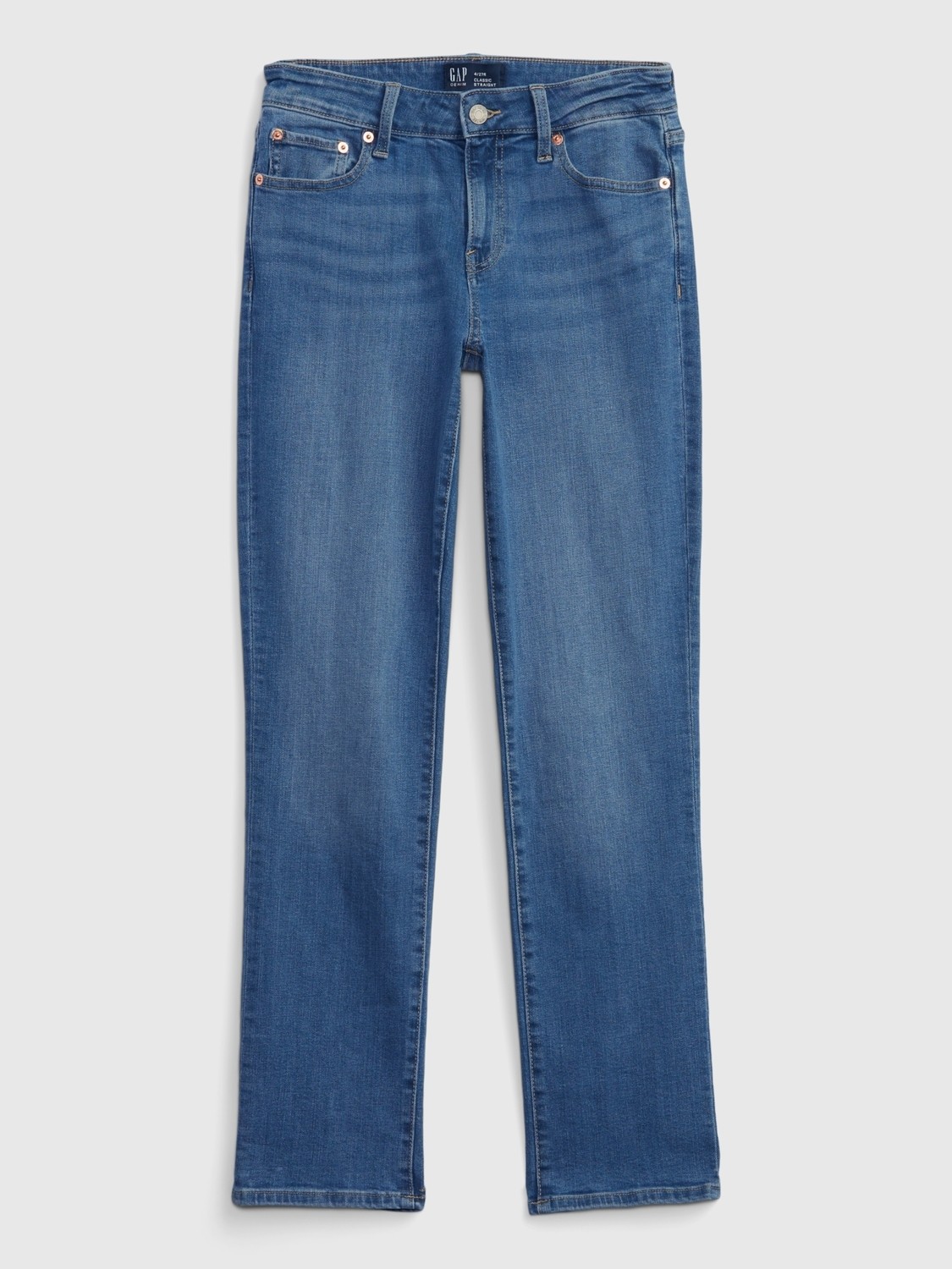 Gap Kadın Mavi Mid Rise Classic Straight Jean Pantolon görsel 7