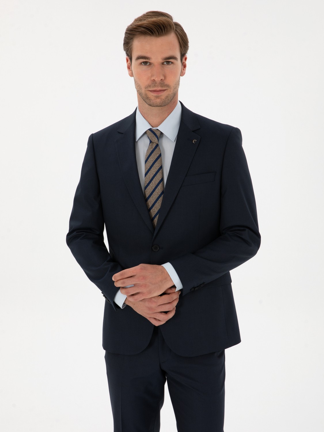 Cacharel Erkek Lacivert Slim Fit Mikro Desenli Takım Elbise 50319478-VR033 görsel 3