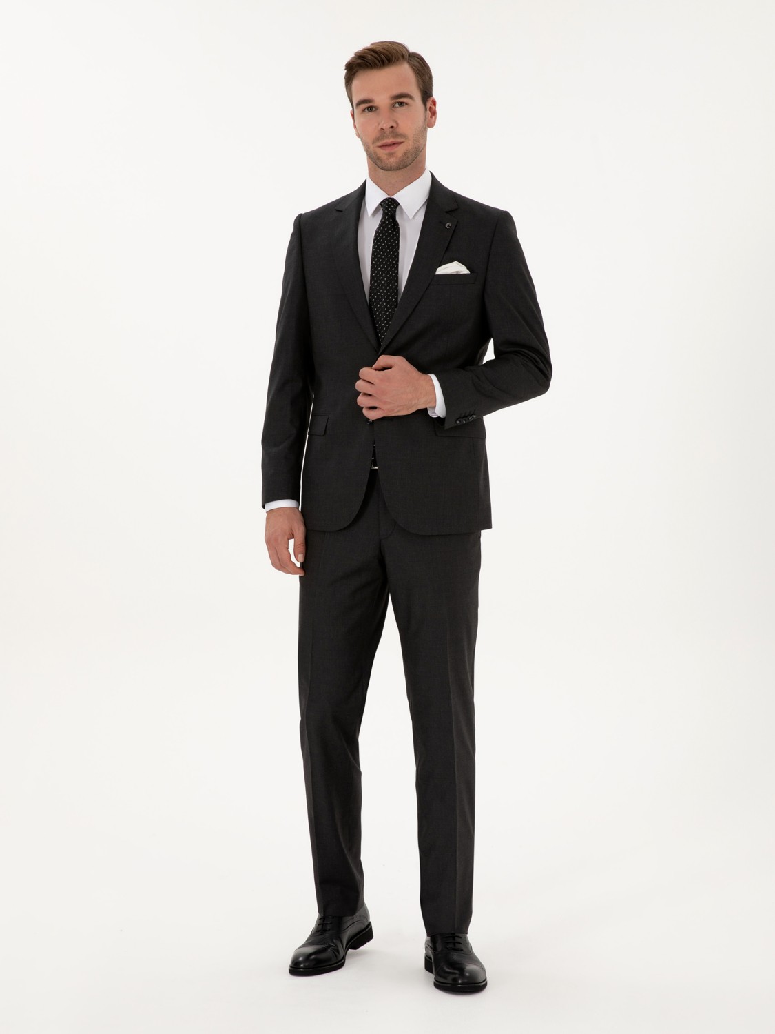 Cacharel Erkek Füme Slim Fit Mikro Desenli Yün Karışımlı Takım Elbise 50318061-VR058