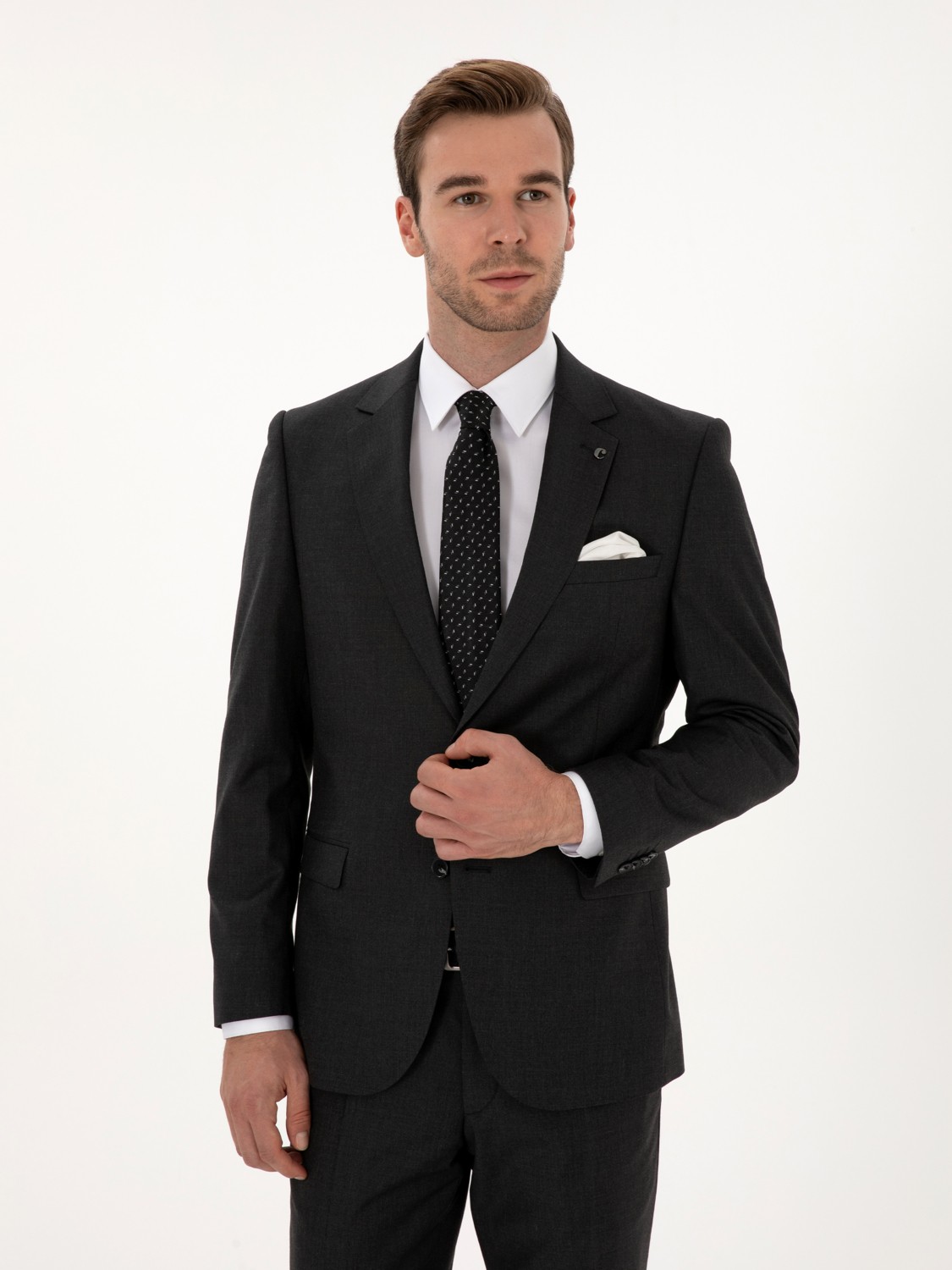 Cacharel Erkek Füme Slim Fit Mikro Desenli Yün Karışımlı Takım Elbise 50318061-VR058 görsel 3