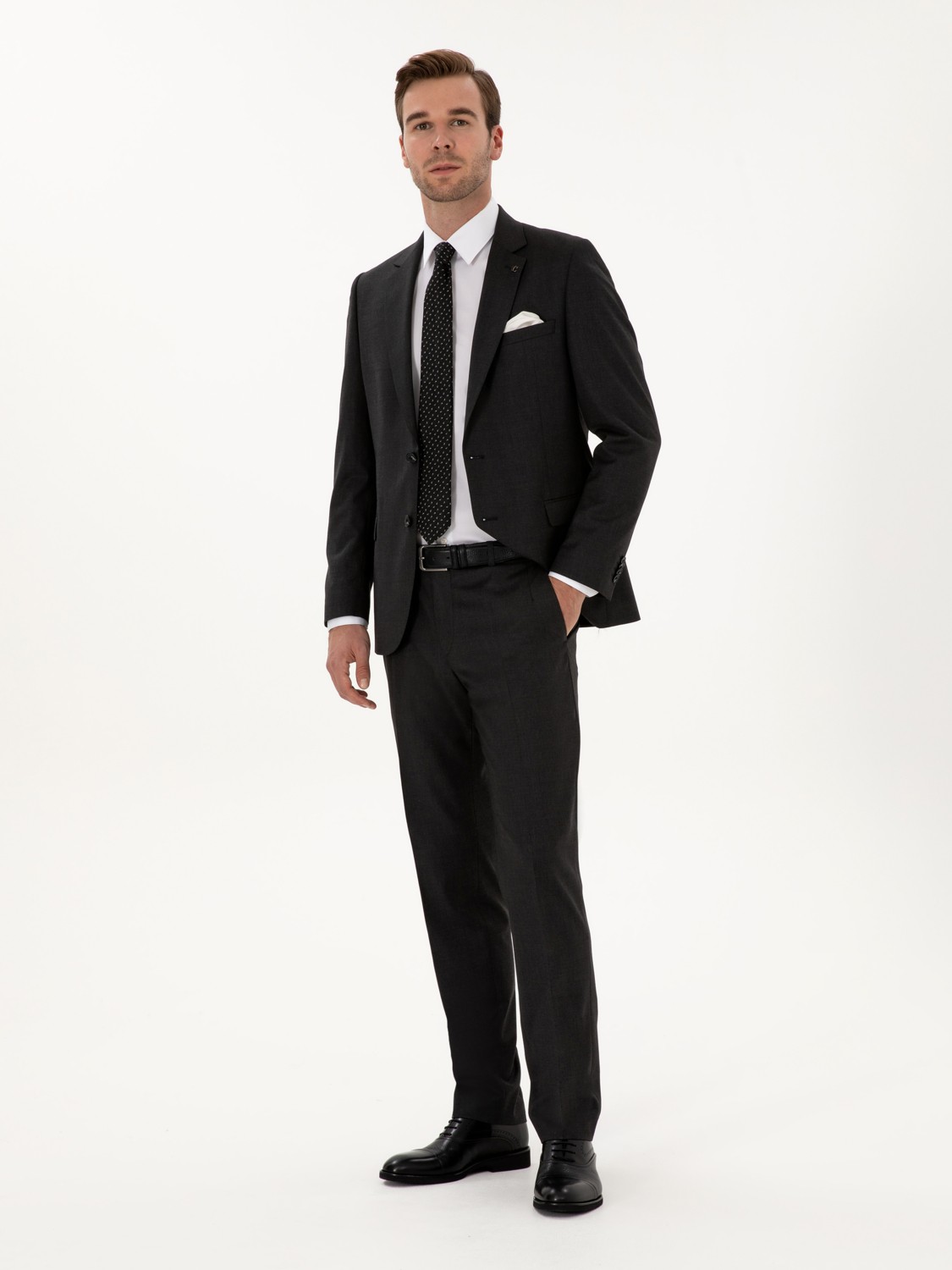 Cacharel Erkek Füme Slim Fit Mikro Desenli Yün Karışımlı Takım Elbise 50318061-VR058 görsel 4