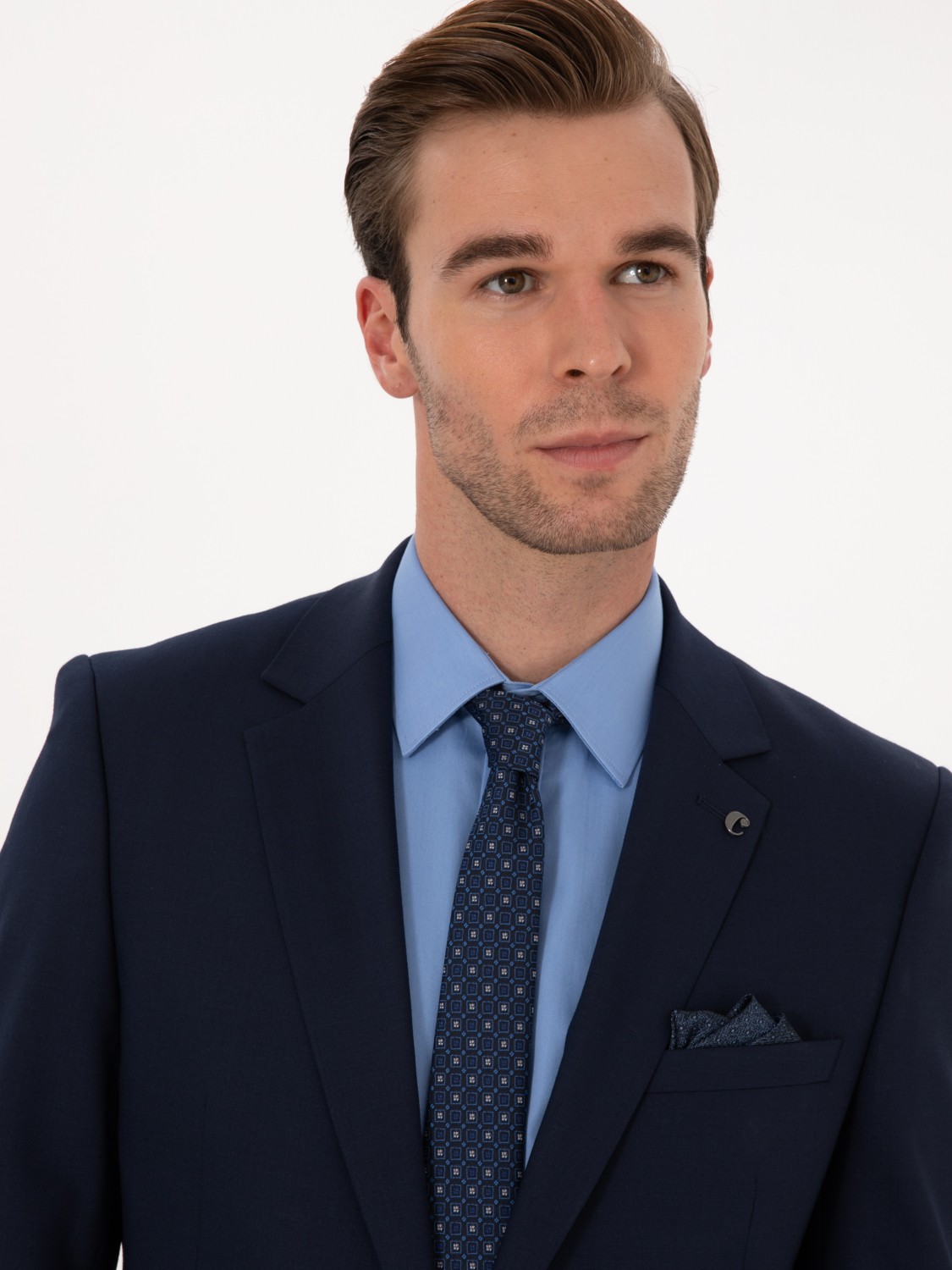 Cacharel Erkek Lacivert Slim Fit Yün Karışımlı Mikro Desenli Takım Elbise 50318023-VR033 görsel 2