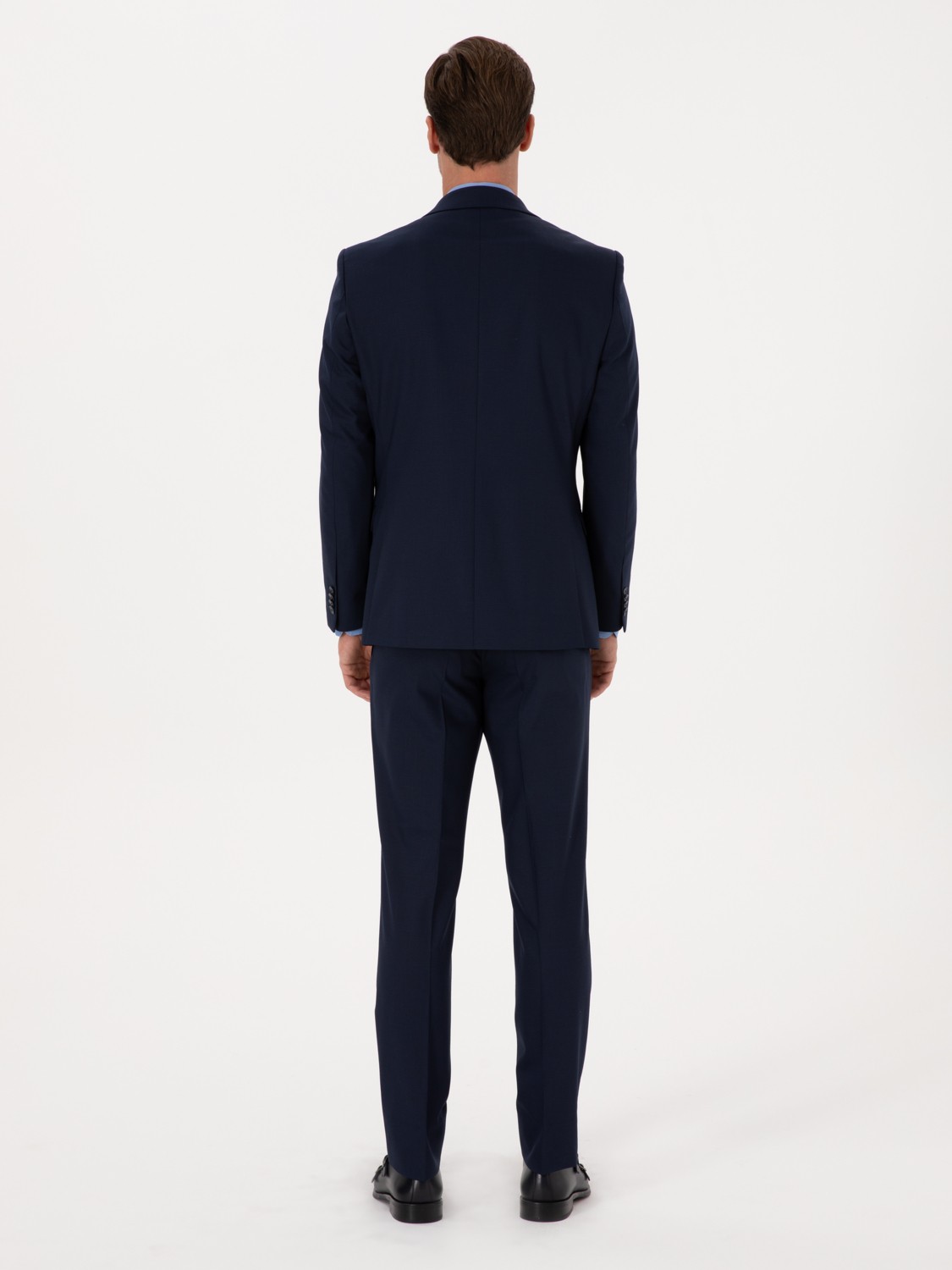 Cacharel Erkek Lacivert Slim Fit Yün Karışımlı Mikro Desenli Takım Elbise 50318023-VR033 görsel 5