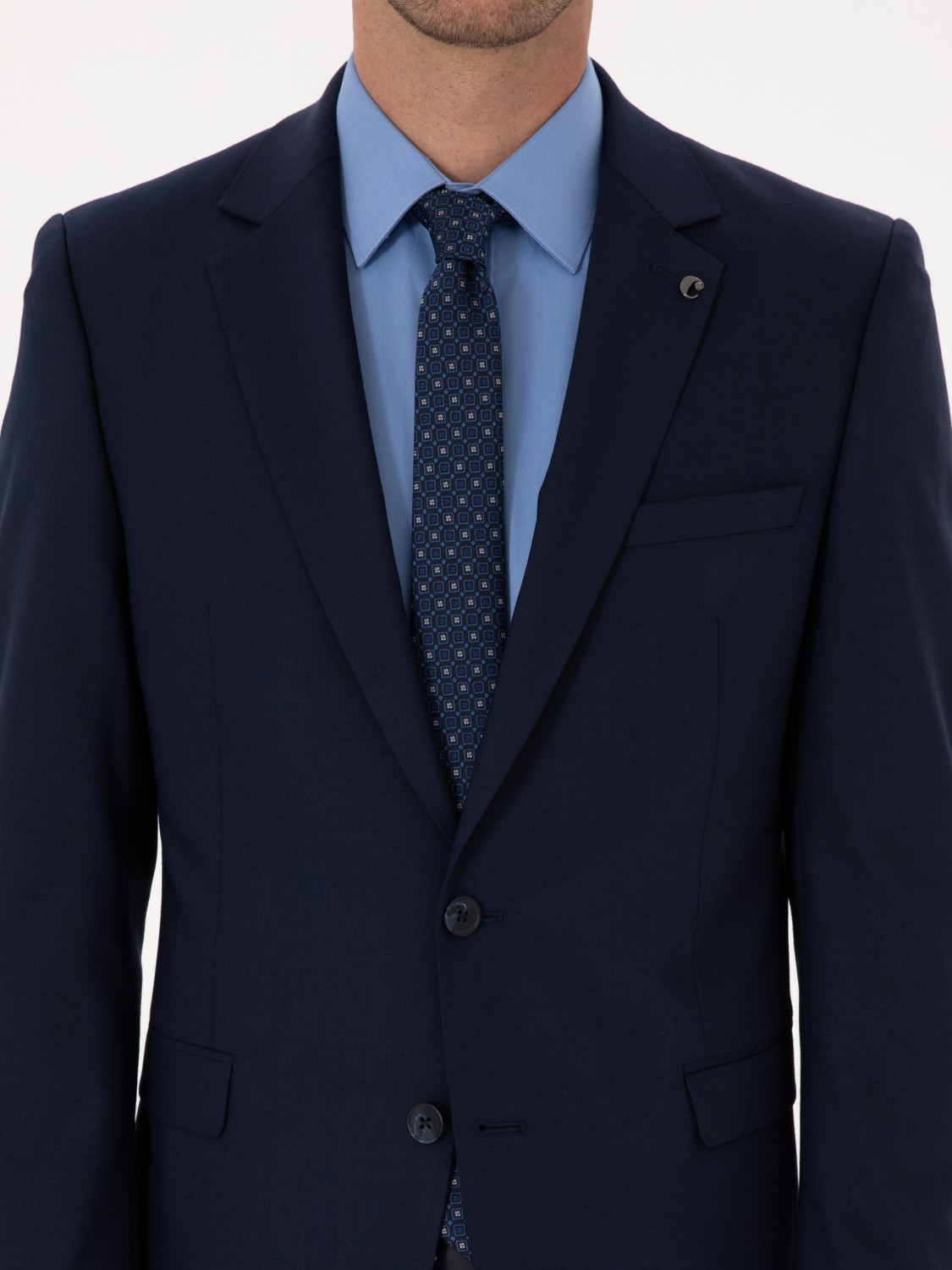 Cacharel Erkek Lacivert Slim Fit Yün Karışımlı Mikro Desenli Takım Elbise 50318023-VR033 görsel 7