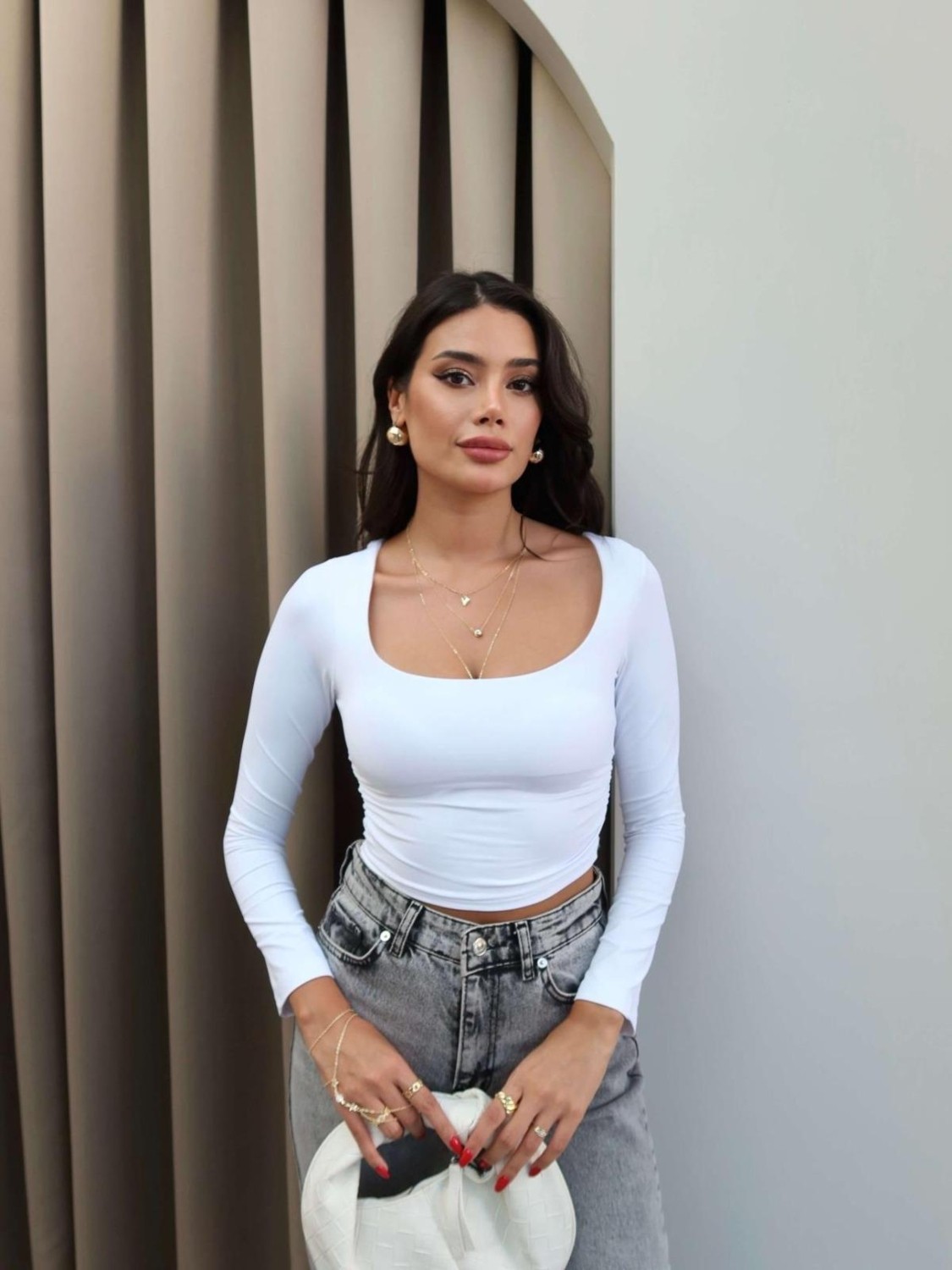 Fyla Boutique Basic Uzun Kollu Kare Yaka Crop Bluz