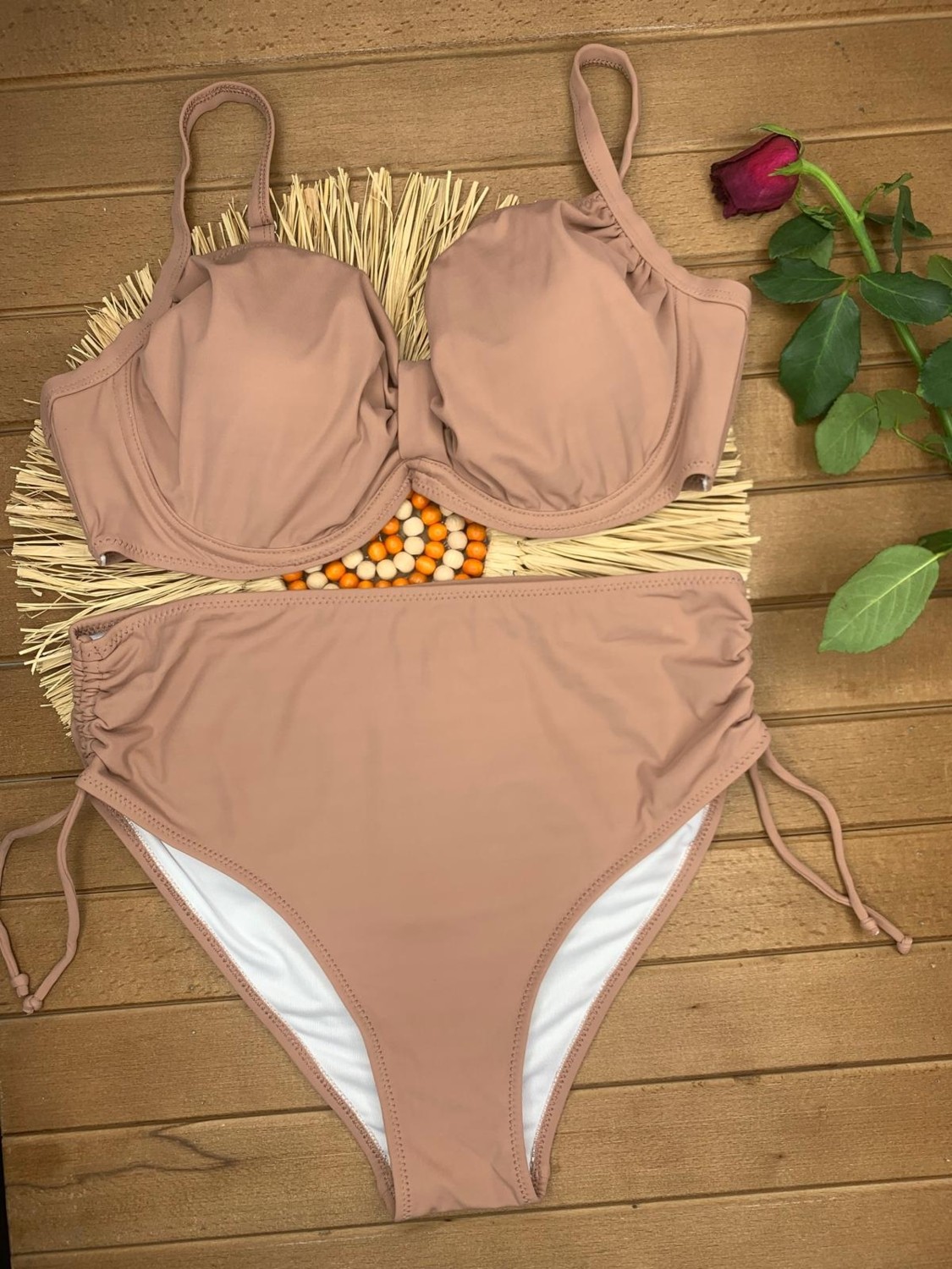 Xorvio Kadın Likralı Esnek Şık Rahat Büyük Beden Telli Balenli Toparlayıcı Yüksek Bel Bikini Takım