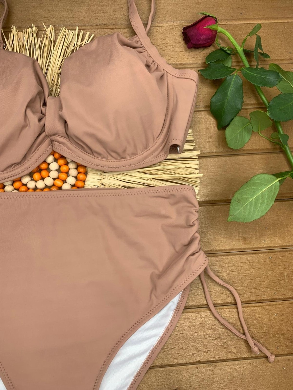 Xorvio Kadın Likralı Esnek Şık Rahat Büyük Beden Telli Balenli Toparlayıcı Yüksek Bel Bikini Takım görsel 3