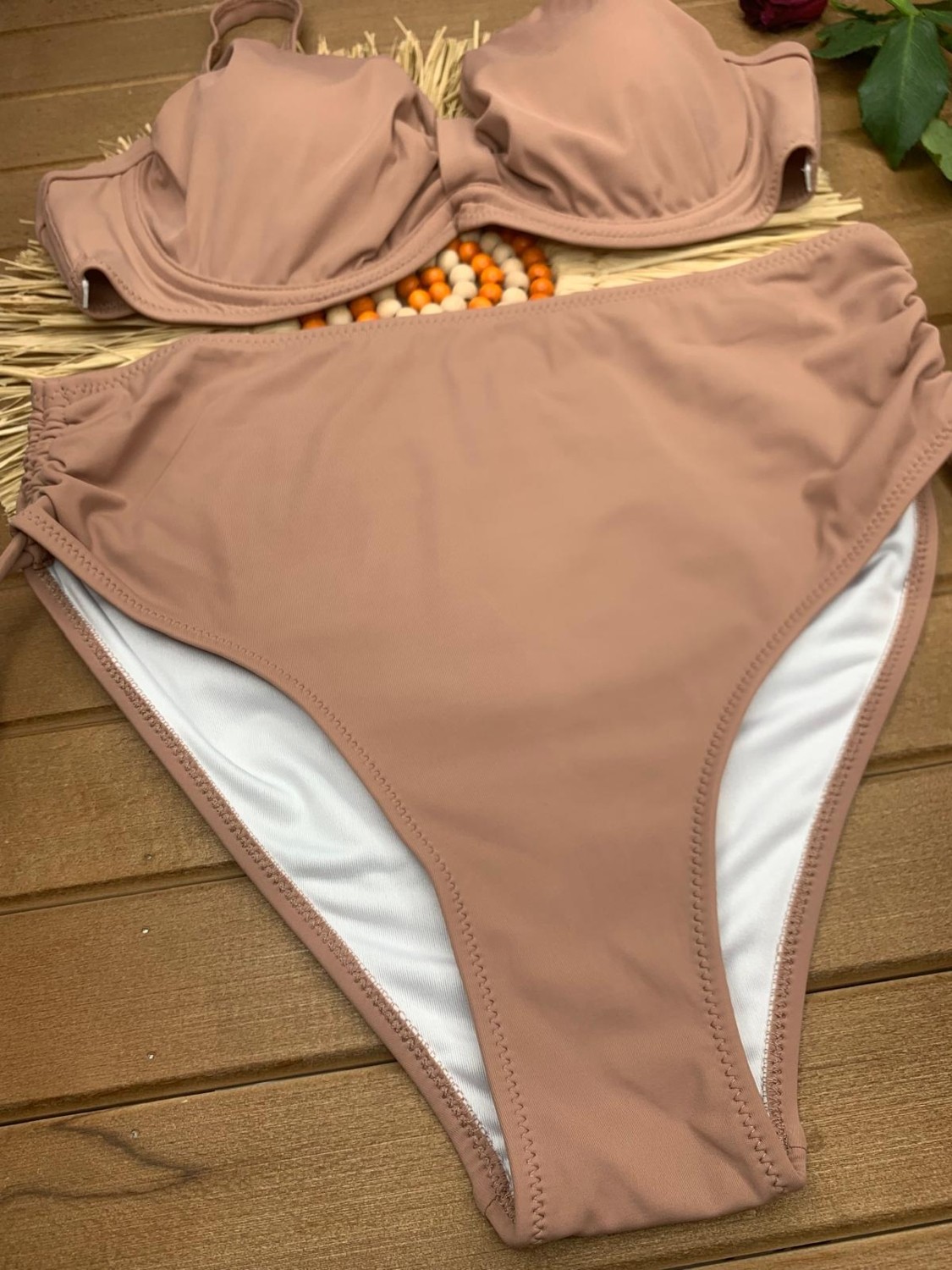 Xorvio Kadın Likralı Esnek Şık Rahat Büyük Beden Telli Balenli Toparlayıcı Yüksek Bel Bikini Takım görsel 4