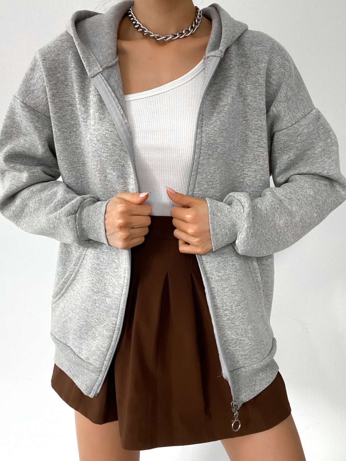 Bejna Kadın Oversize Fermuarlı Sweatshirt Hırka görsel 5