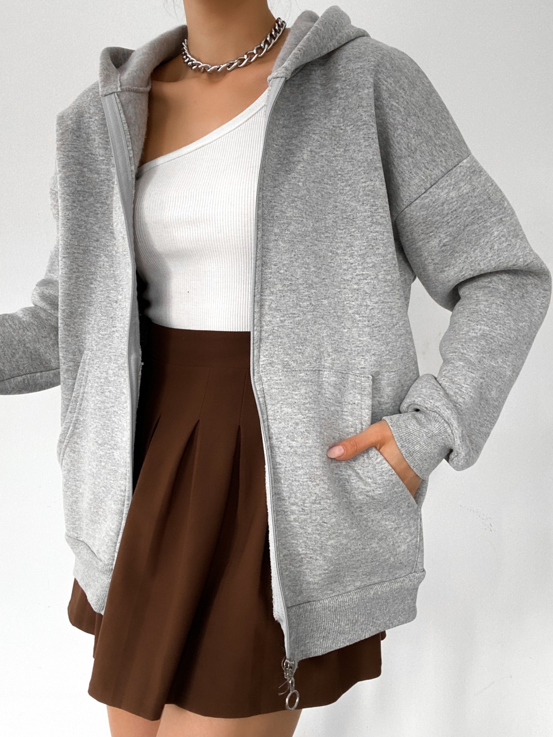 Bejna Kadın Oversize Fermuarlı Sweatshirt Hırka görsel 6